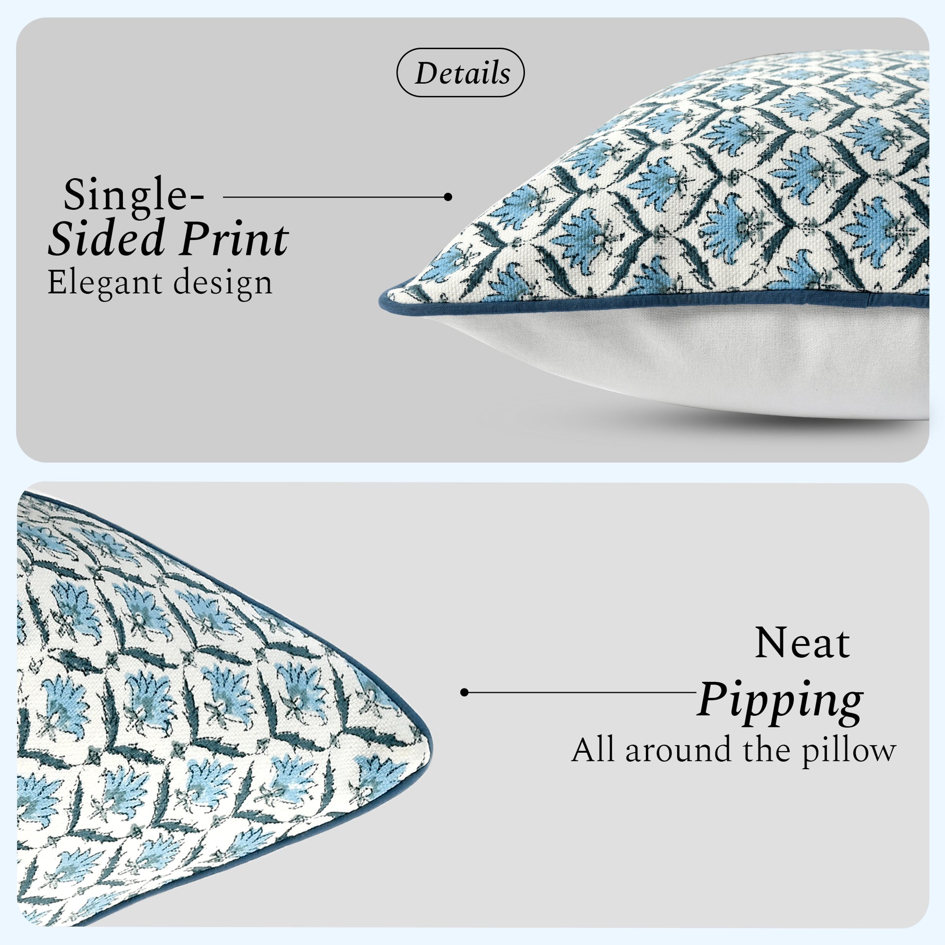 Boho Cotton Pillow Covers - Jeans Blue (Set of 2)