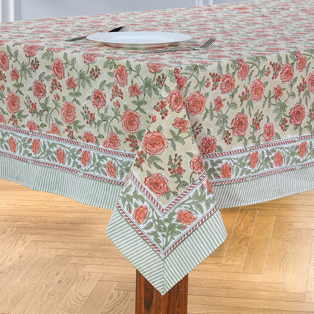Cotton Block Print Tablecloth – Fire Opal