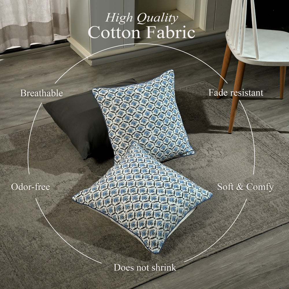 Boho Cotton Pillow Covers - Jeans Blue (Set of 2)