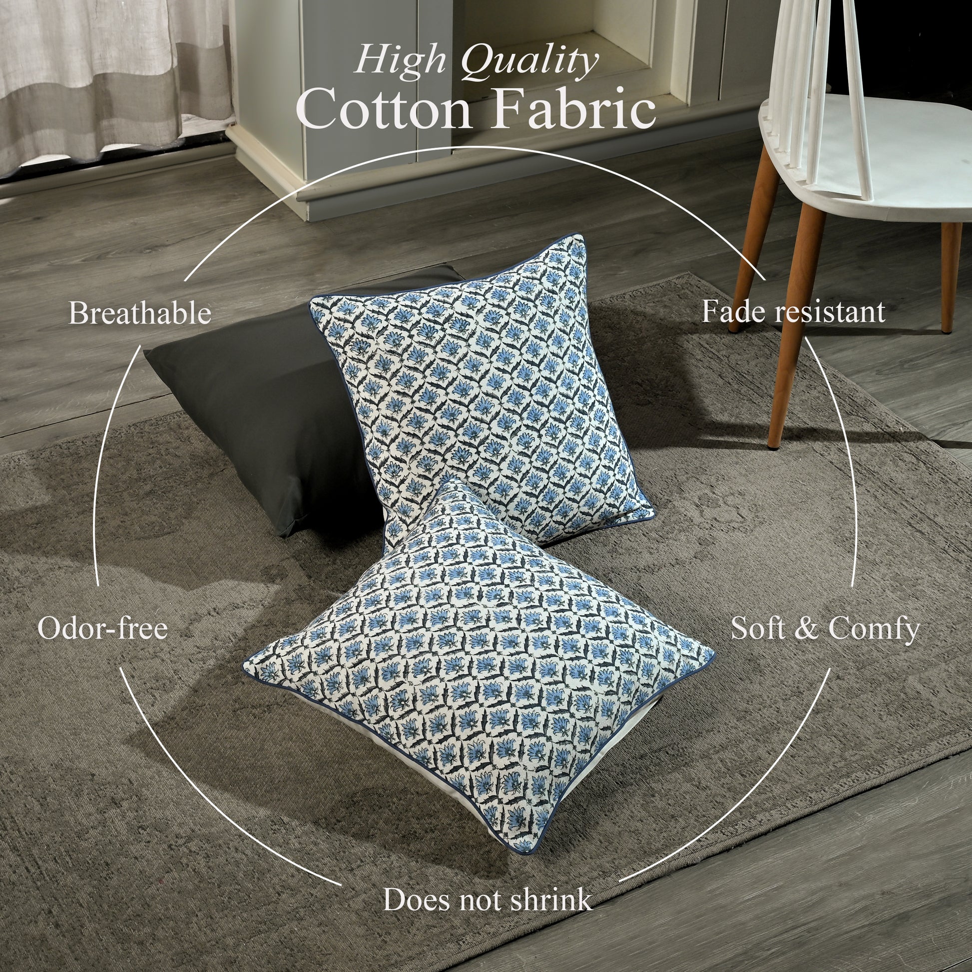 Boho Cotton Pillow Covers - Jeans Blue (Set of 2)