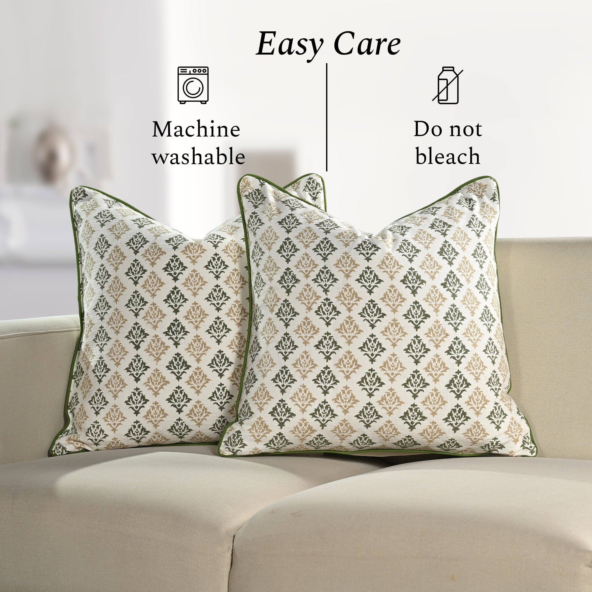 Boho Cotton Pillow Covers - Botanical Trellis Green