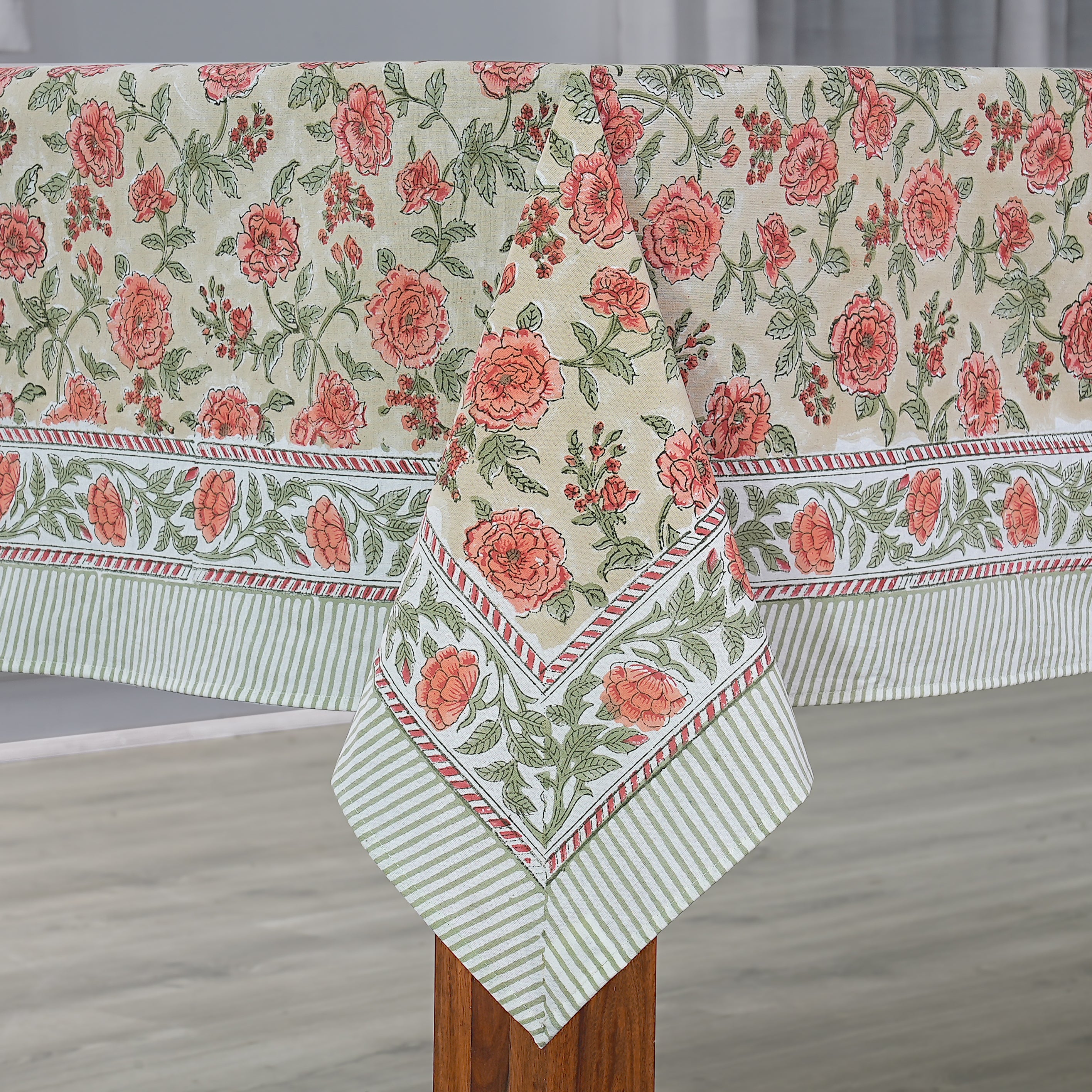 Cotton Block Print Tablecloth – Fire Opal