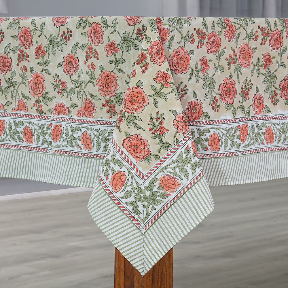 Cotton Block Print Tablecloth – Fire Opal