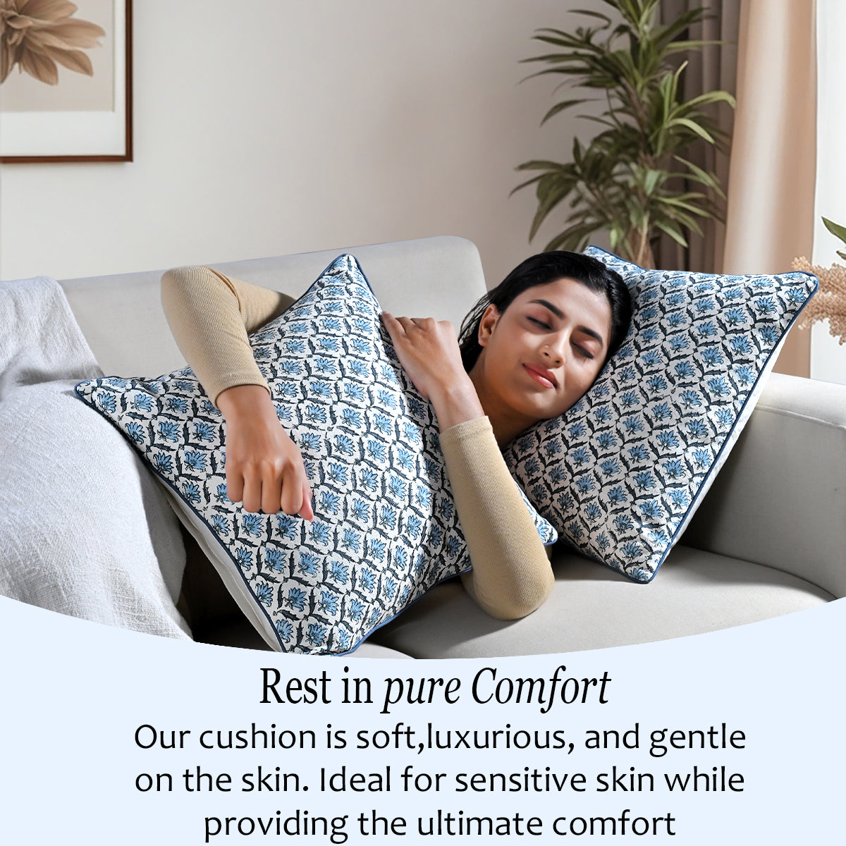 Boho Cotton Pillow Covers - Jeans Blue (Set of 2)