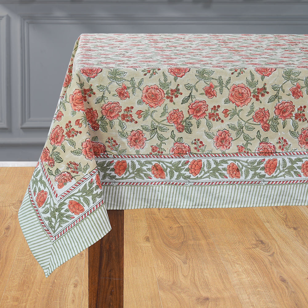 Cotton Block Print Tablecloth – Fire Opal
