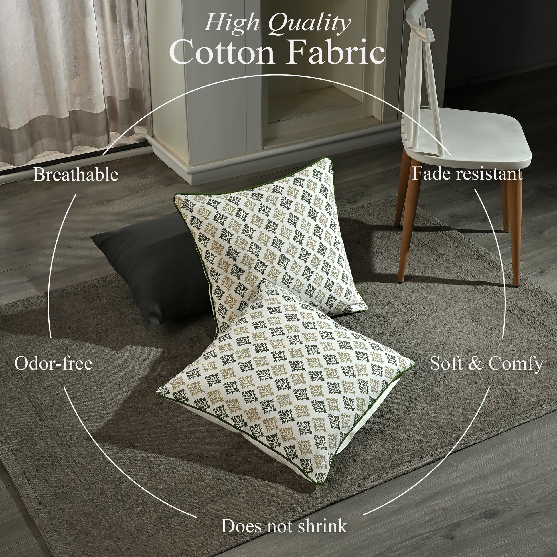 Boho Cotton Pillow Covers - Botanical Trellis Green