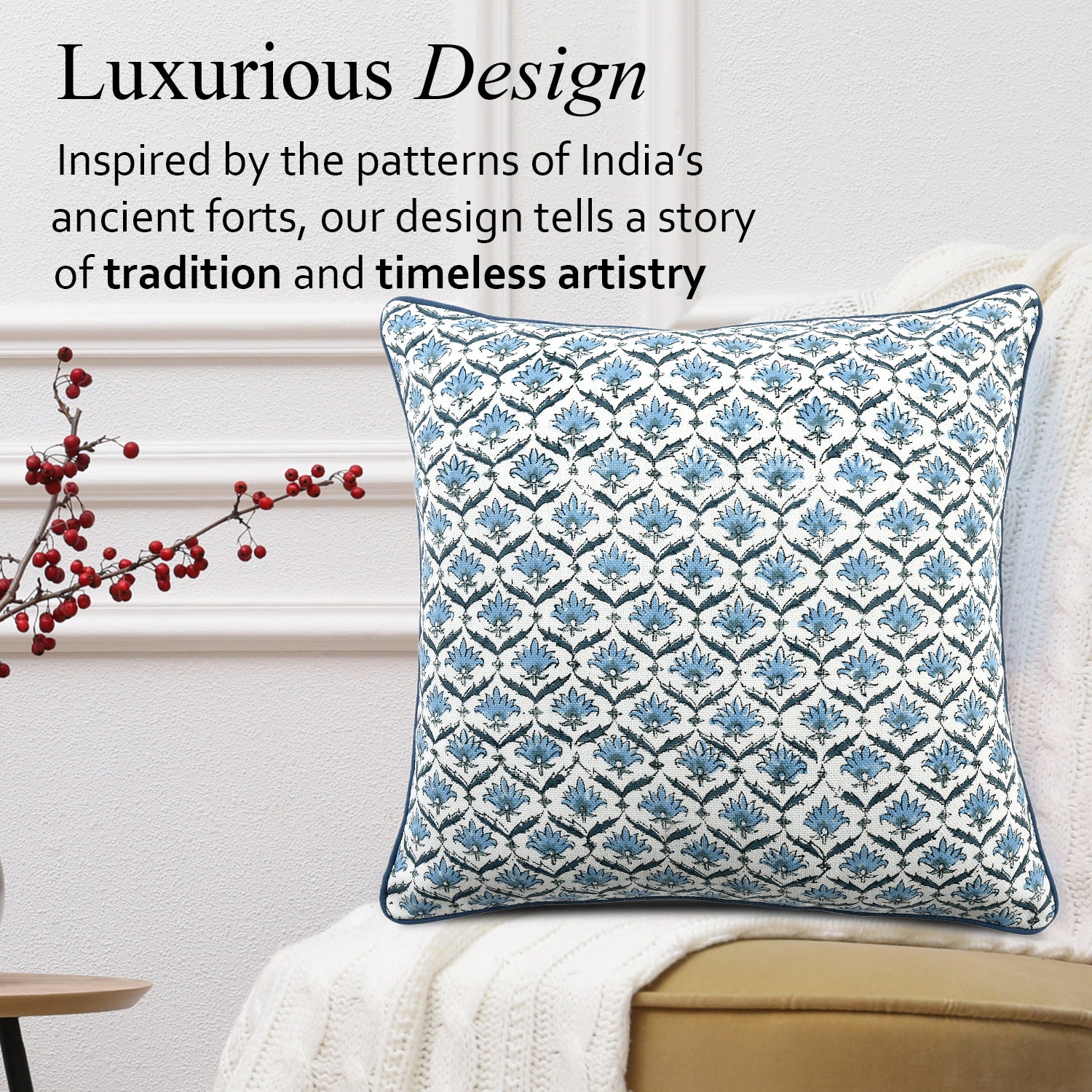 Boho Cotton Pillow Covers - Jeans Blue (Set of 2)