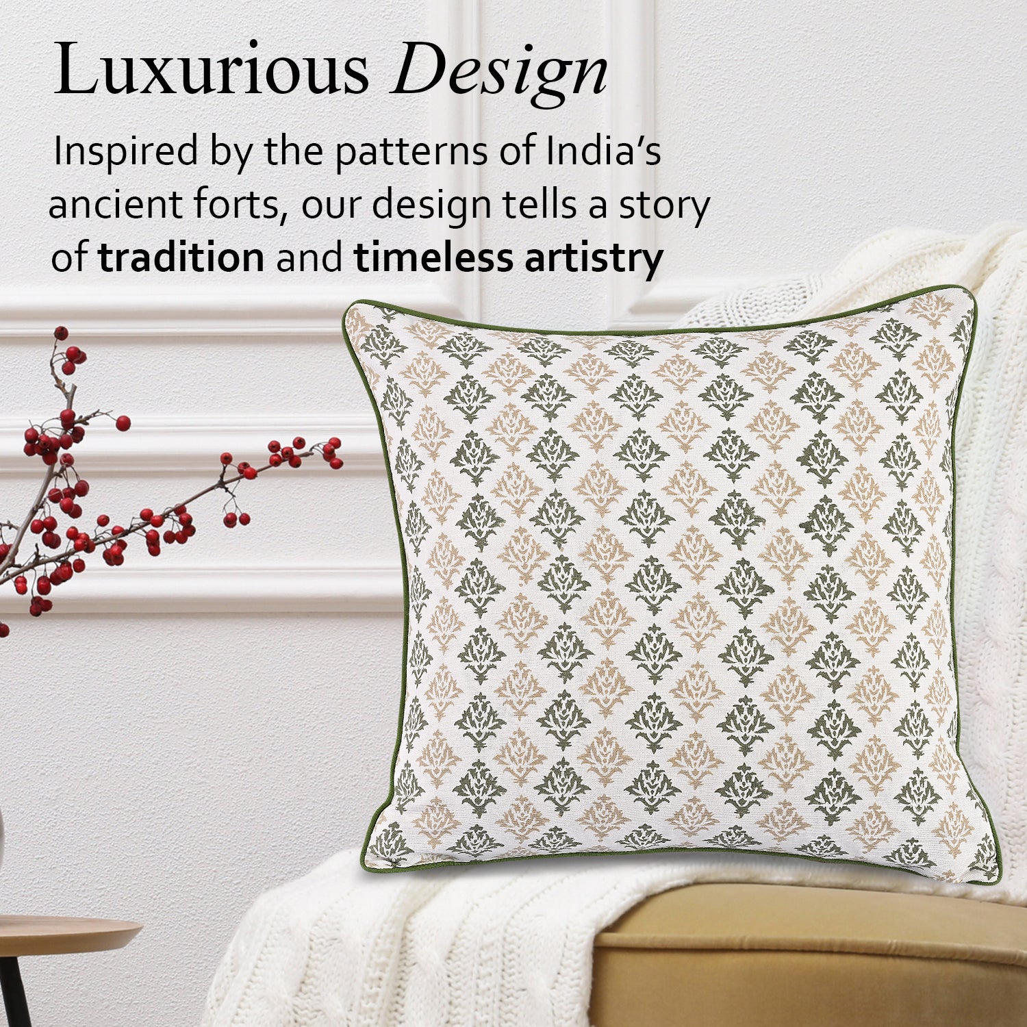 Boho Cotton Pillow Covers - Botanical Trellis Green
