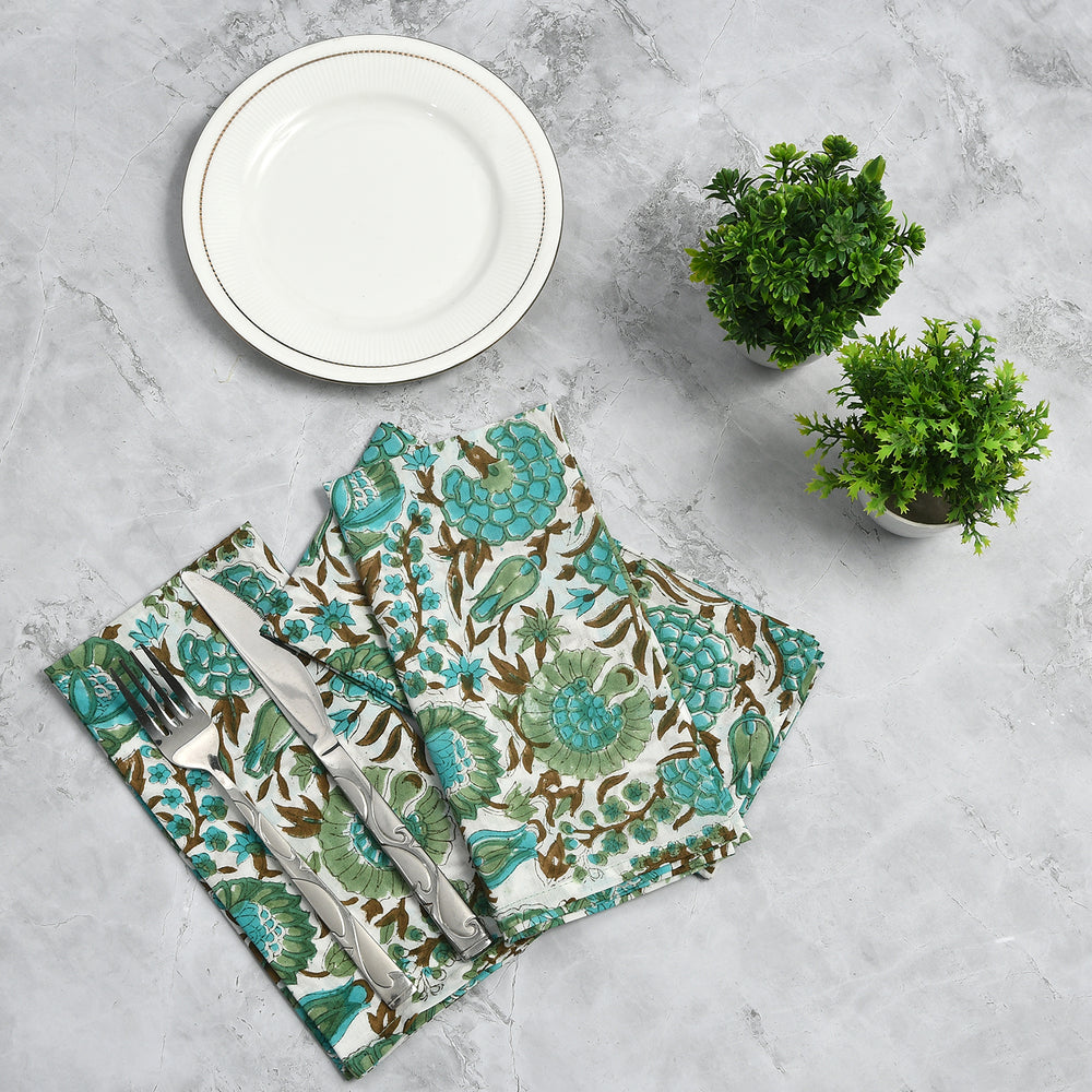 Cotton Cloth Napkins Set of 4- Aqua Green