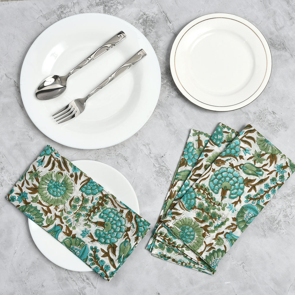 Cotton Cloth Napkins Set of 4- Aqua Green