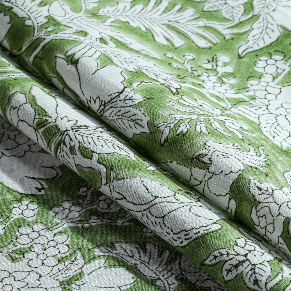 Cotton Block Print Table Runner - Olive Green