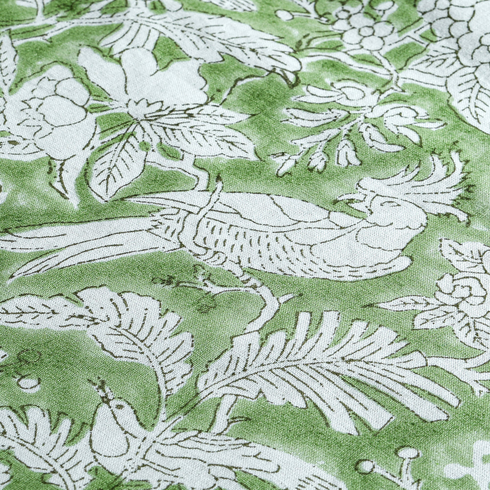 Cotton Block Print Table Runner - Olive Green