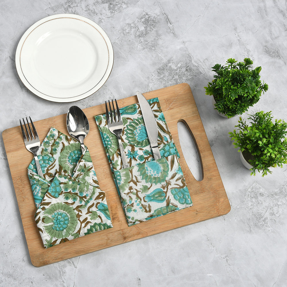 Cotton Cloth Napkins Set of 4- Aqua Green