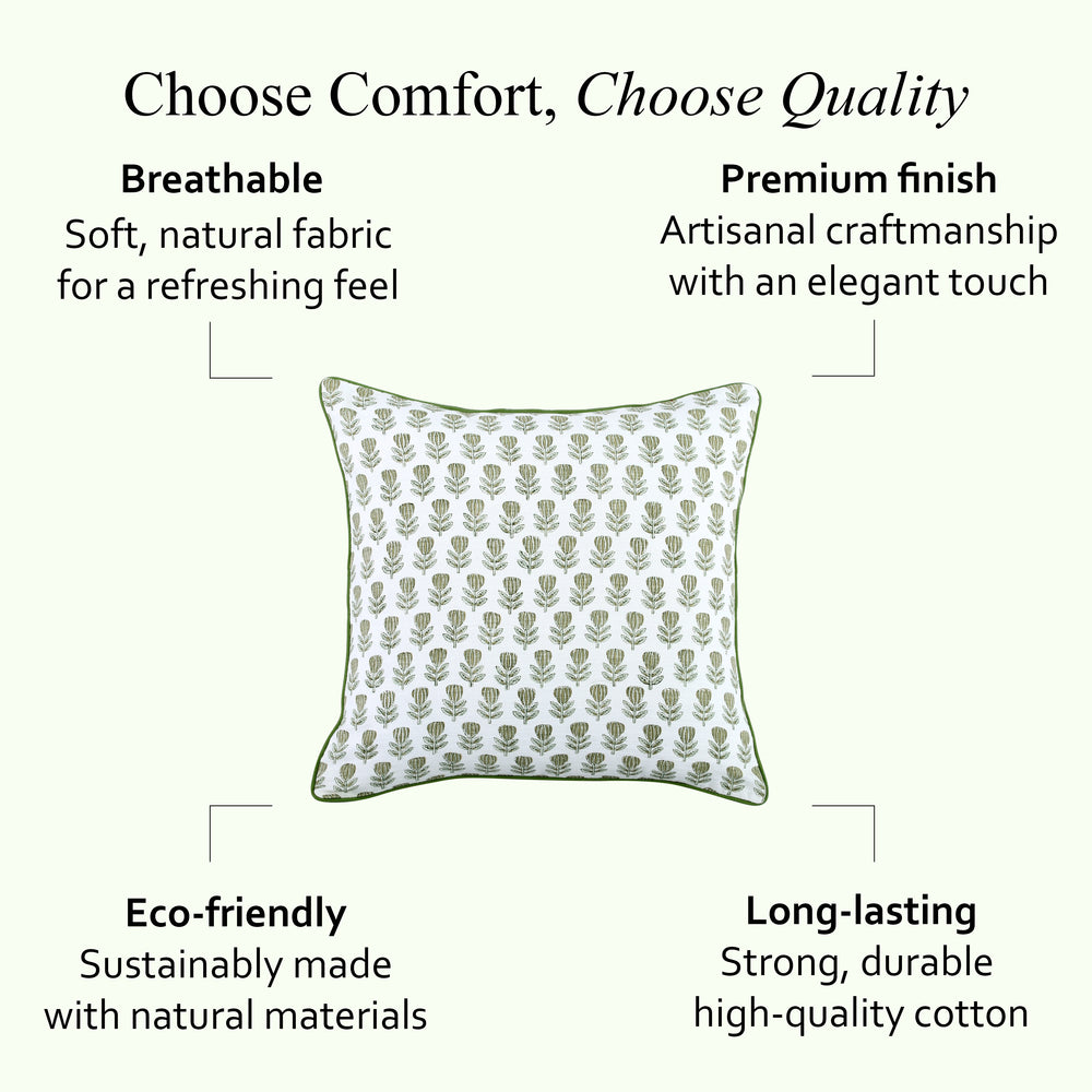 Boho Cotton Pillow Covers - Morning Bloom Green
