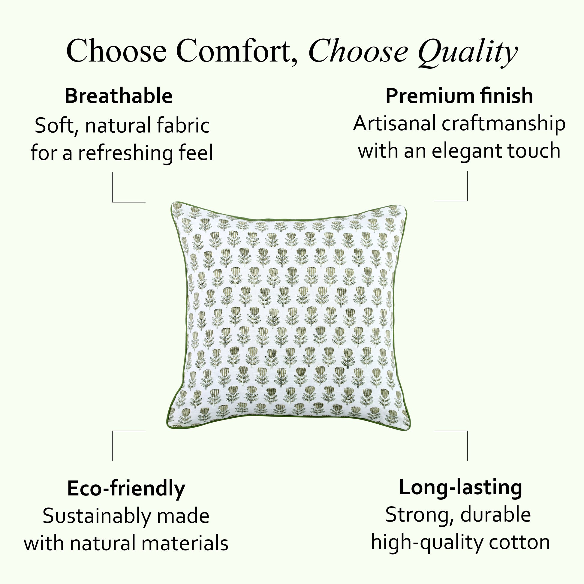 Boho Cotton Pillow Covers - Morning Bloom Green