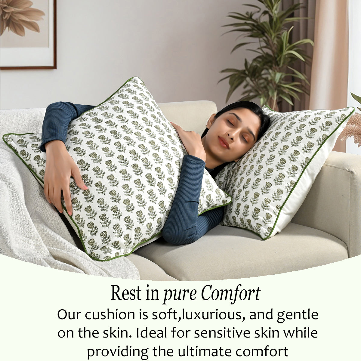 Boho Cotton Pillow Covers - Morning Bloom Green