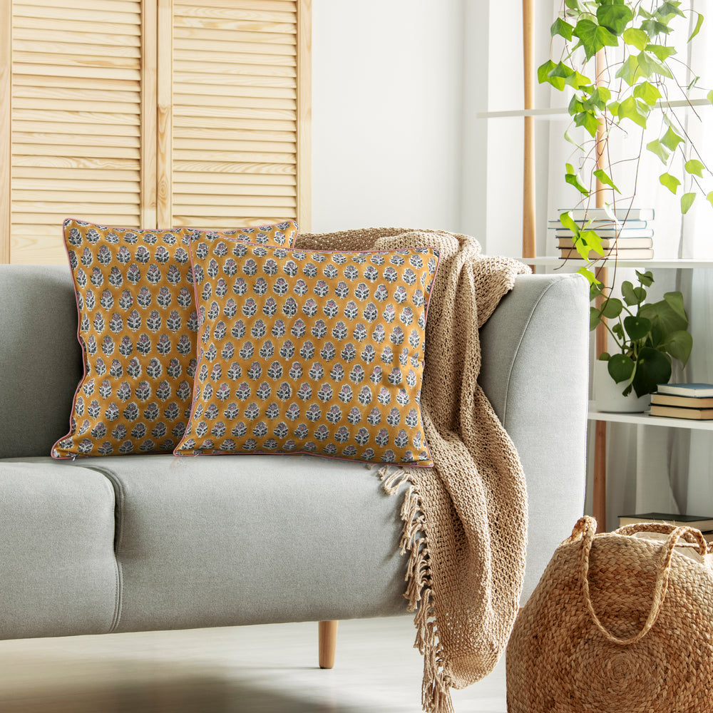 Piping Throw Pillow Covers - Yellow Citrine (Set of 2)