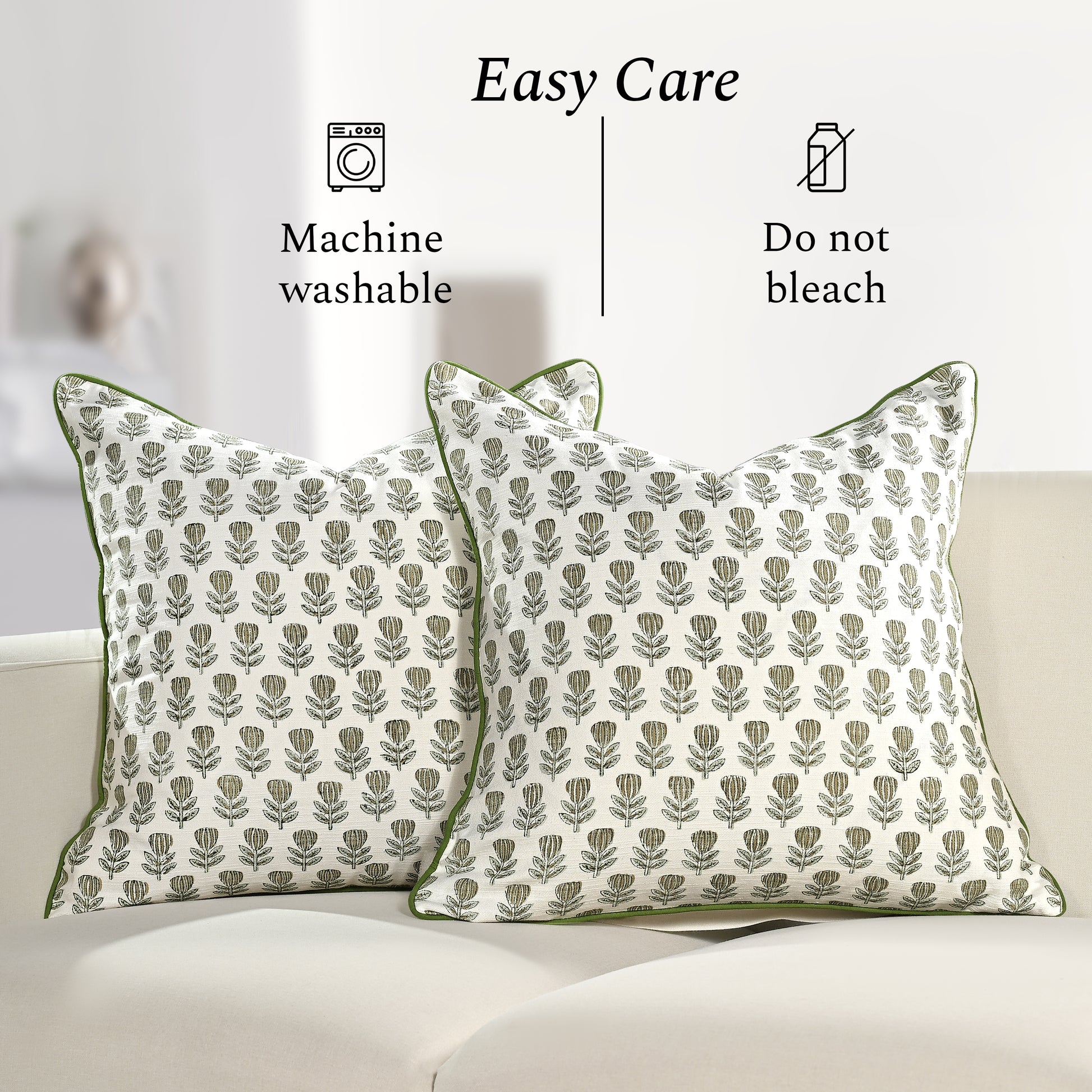 Boho Cotton Pillow Covers - Morning Bloom Green