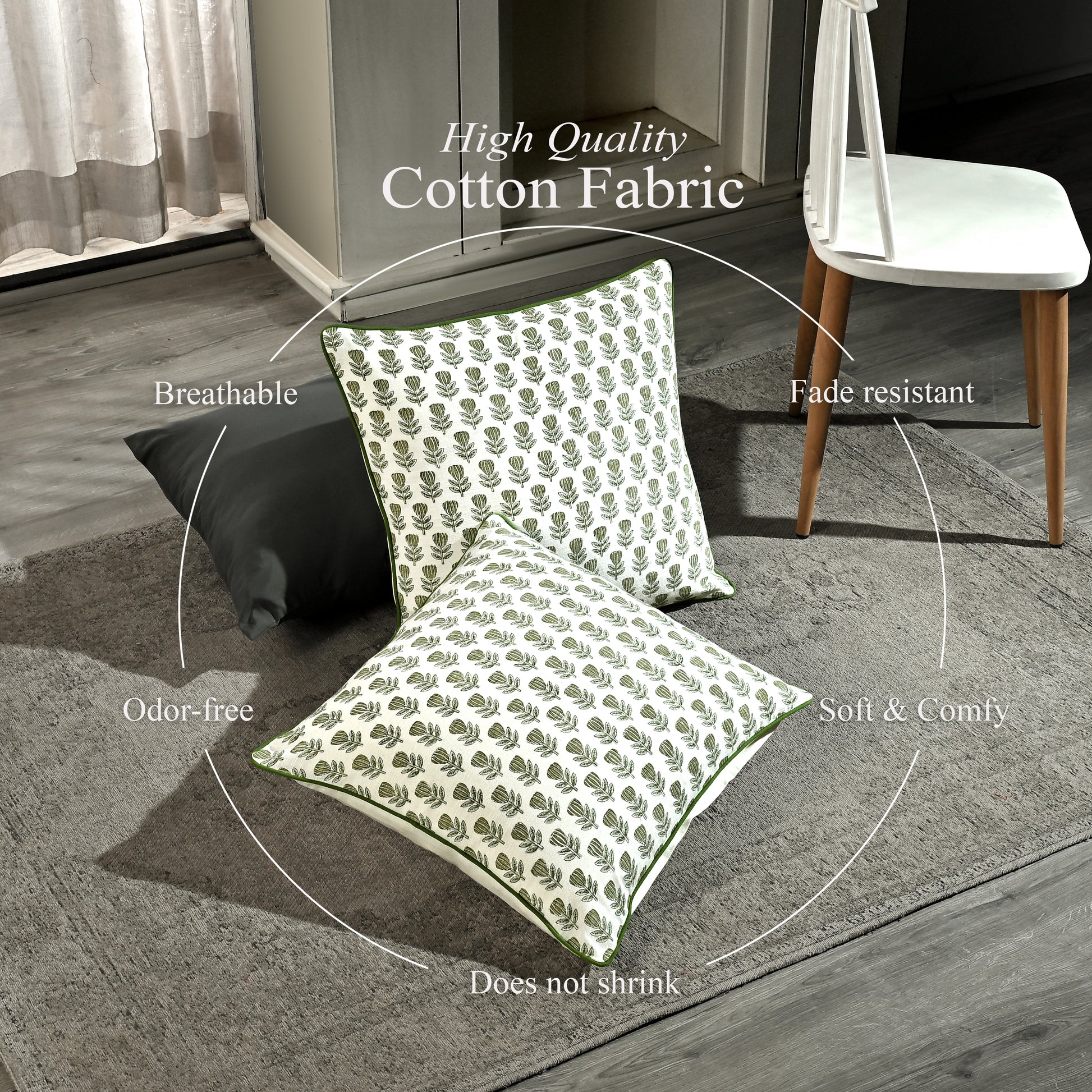 Boho Cotton Pillow Covers - Morning Bloom Green