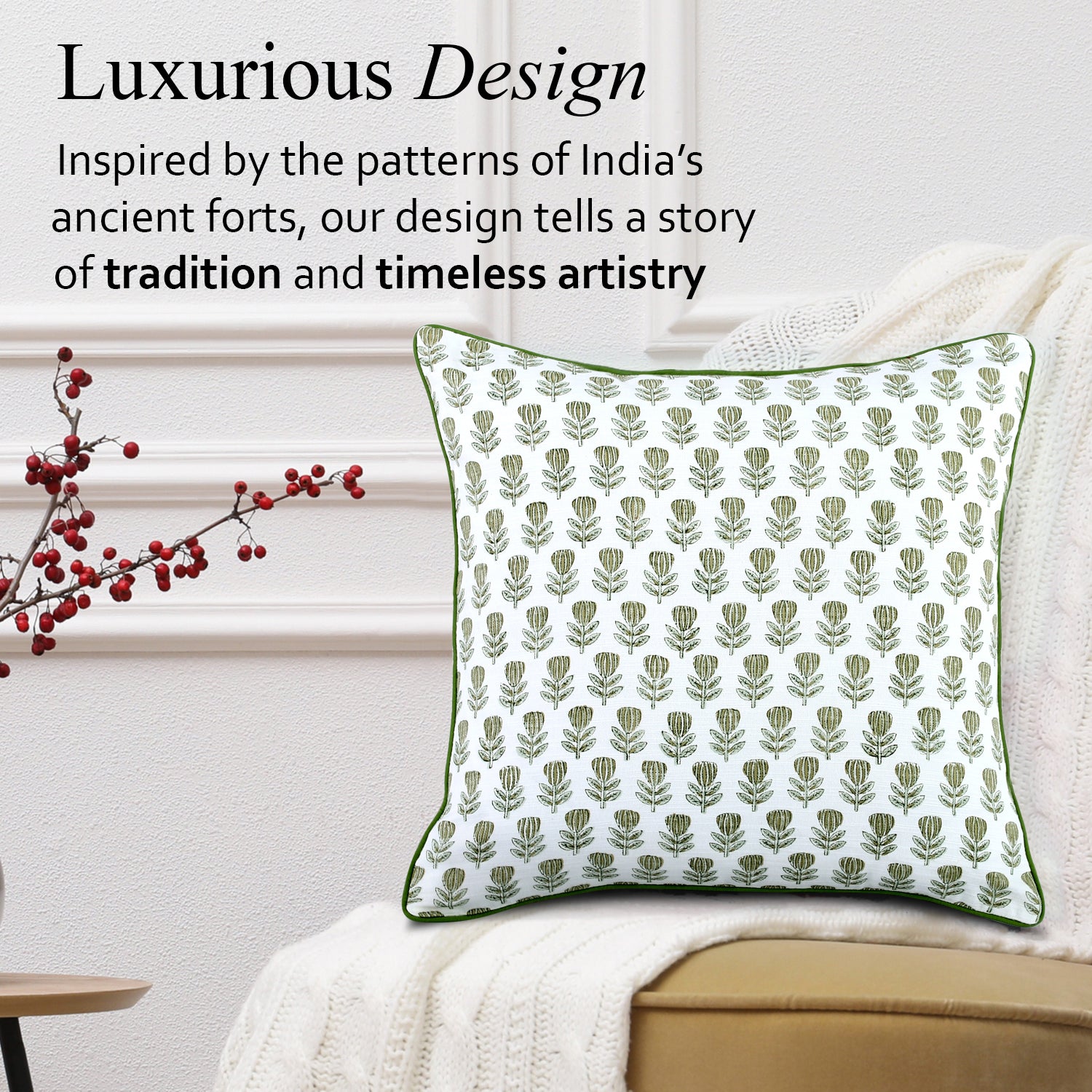 Boho Cotton Pillow Covers - Morning Bloom Green