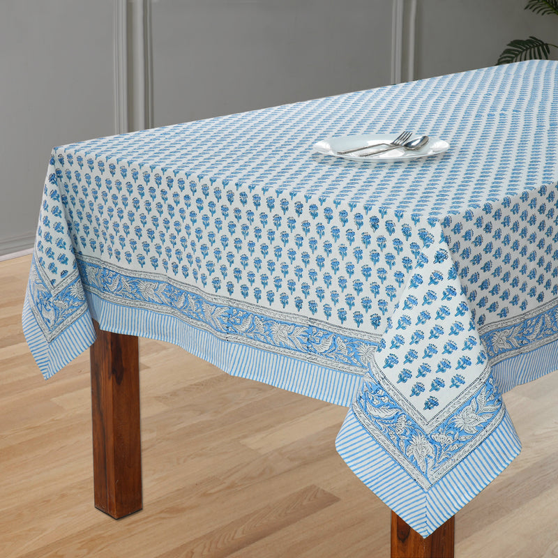 Apatite Blue Block Printed Tablecloth