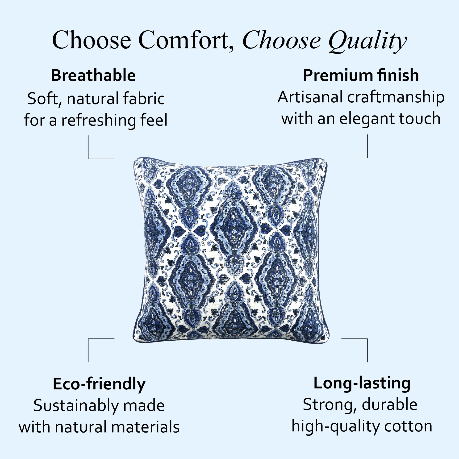 Boho Cotton Pillow Covers - Sea Blue (Set of 2)