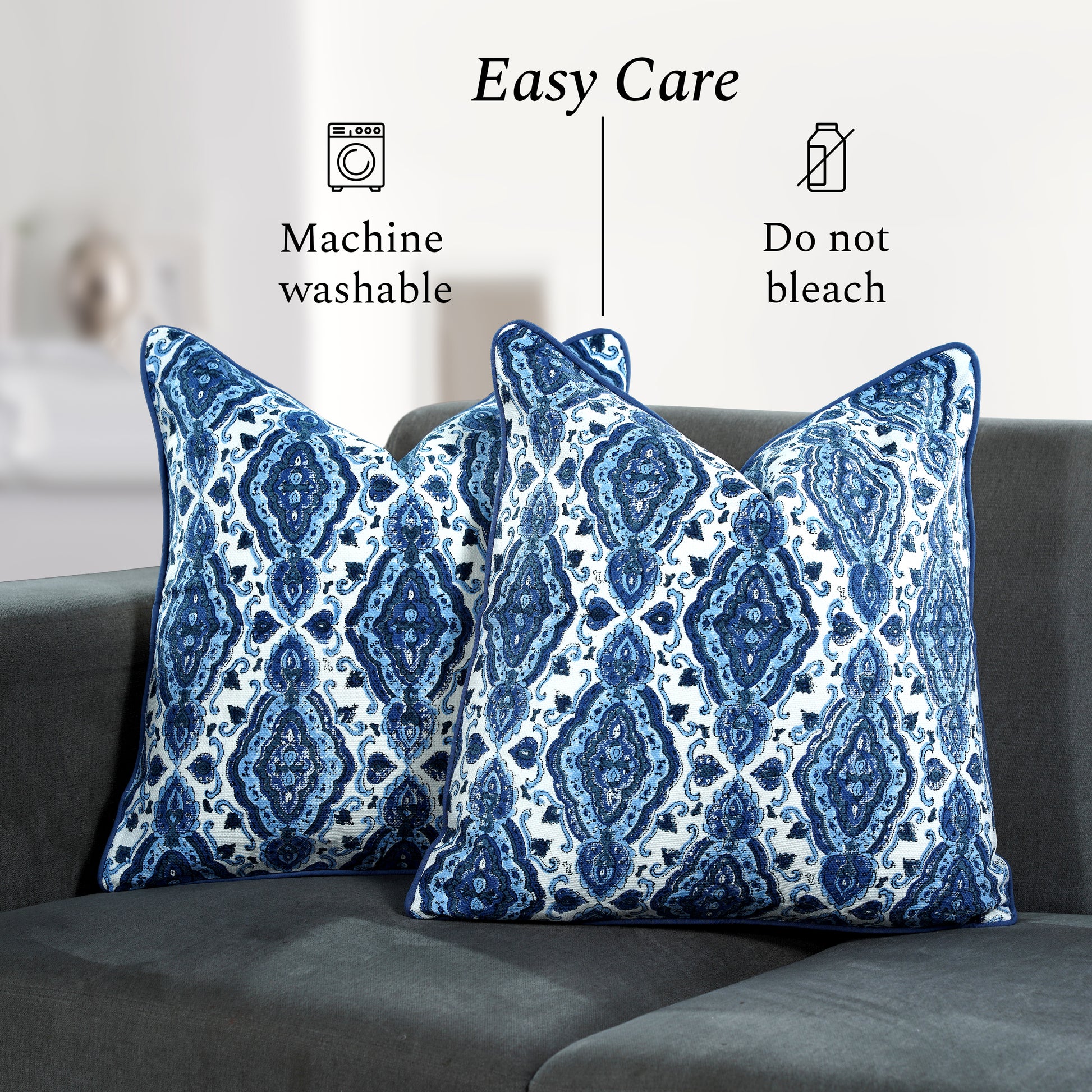 Boho Cotton Pillow Covers - Sea Blue (Set of 2)
