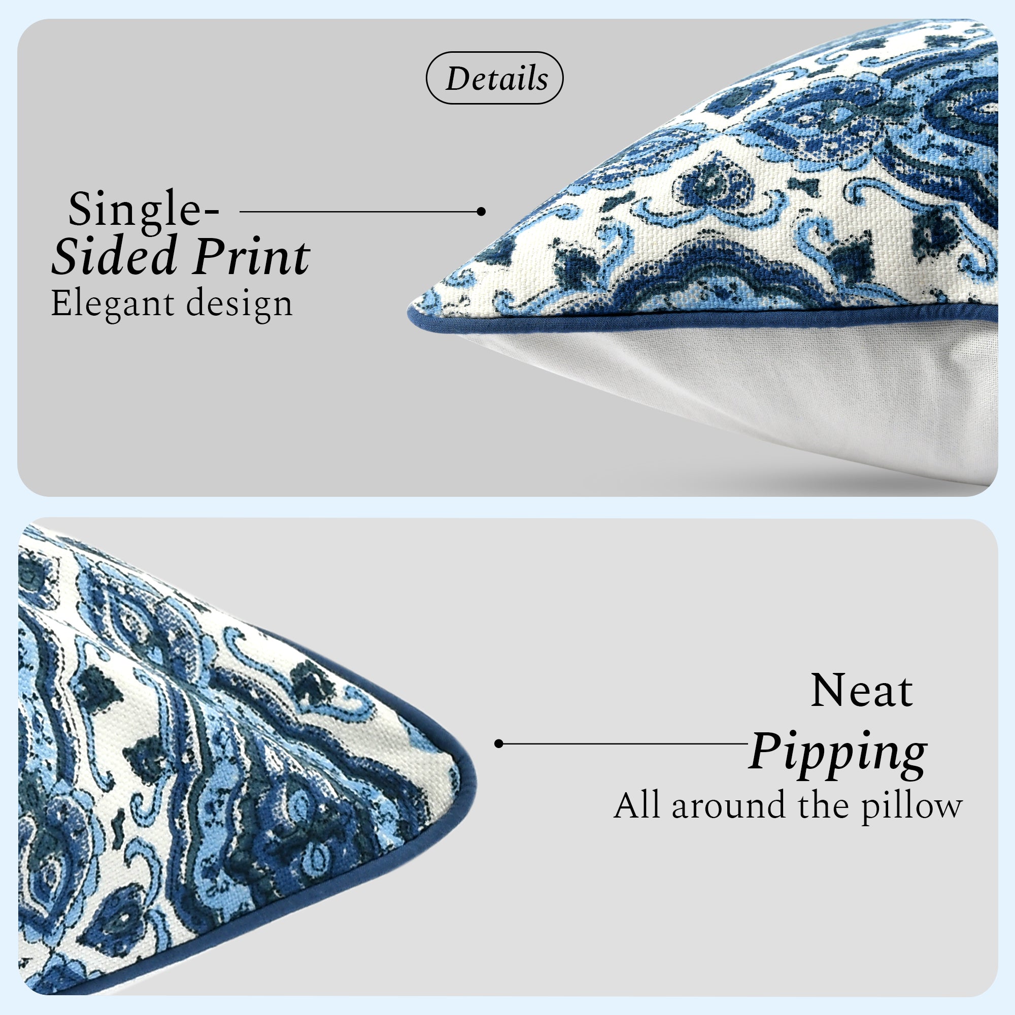 Boho Cotton Pillow Covers - Sea Blue (Set of 2)