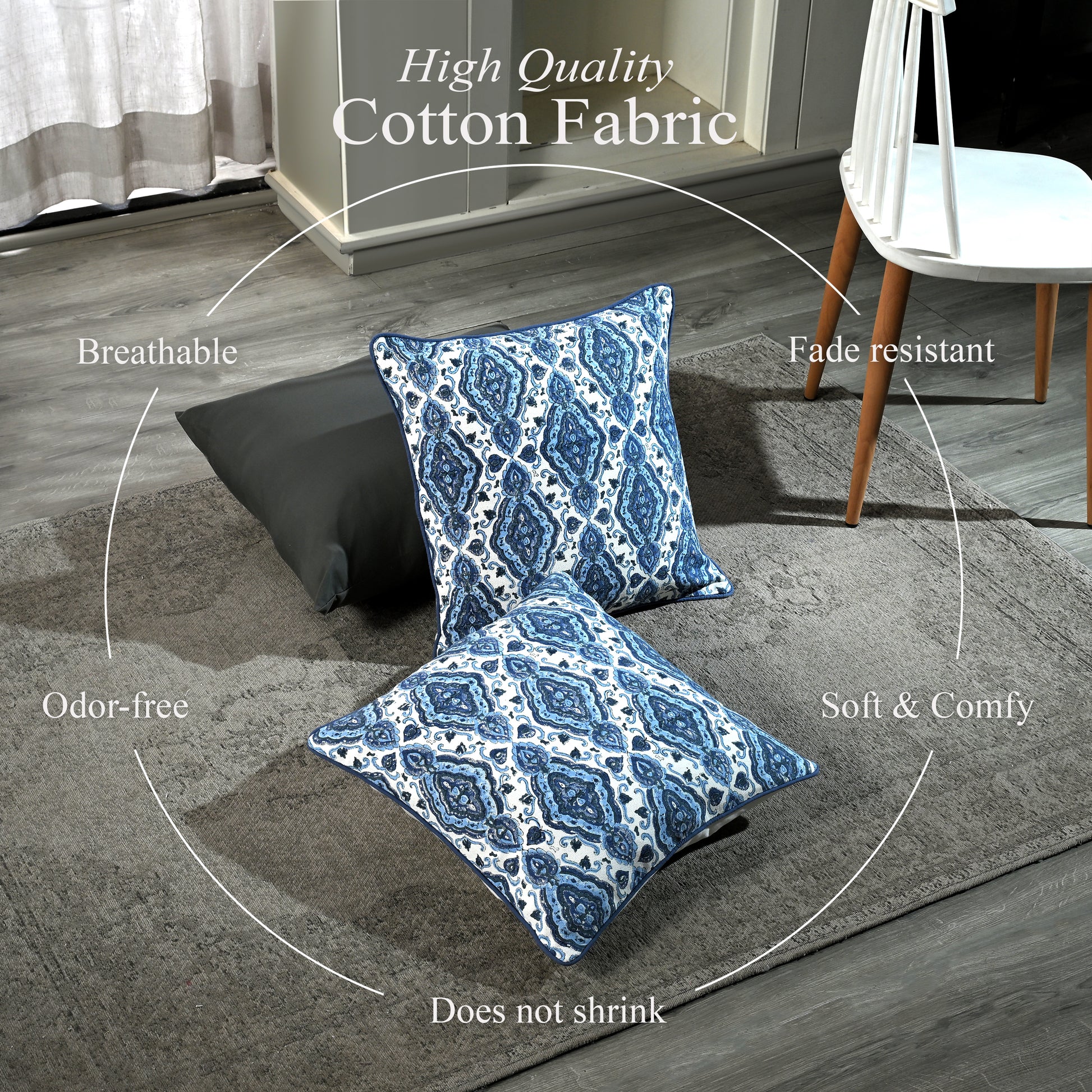 Boho Cotton Pillow Covers - Sea Blue (Set of 2)