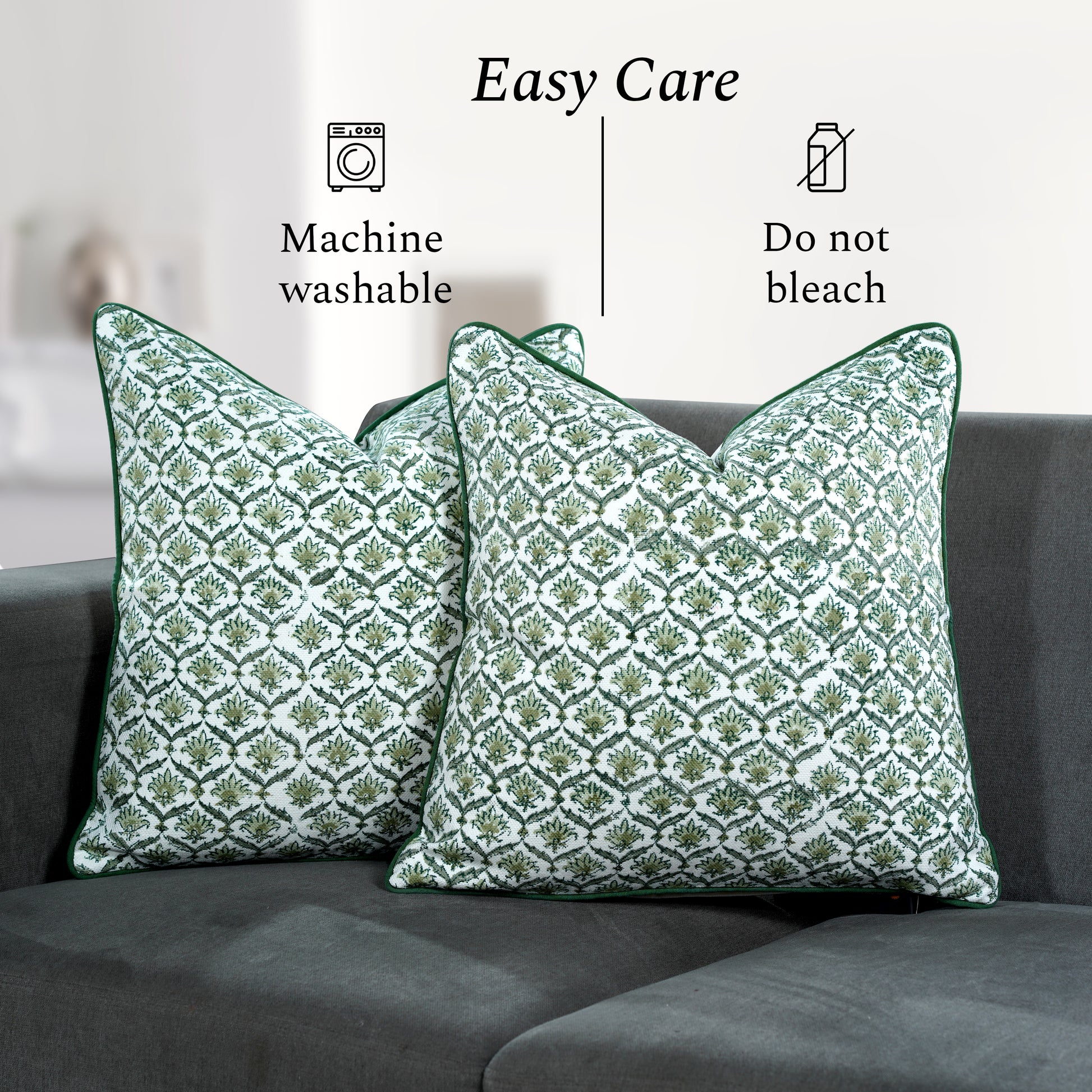 Boho Cotton Pillow Covers - Moss Green (Set of 2)
