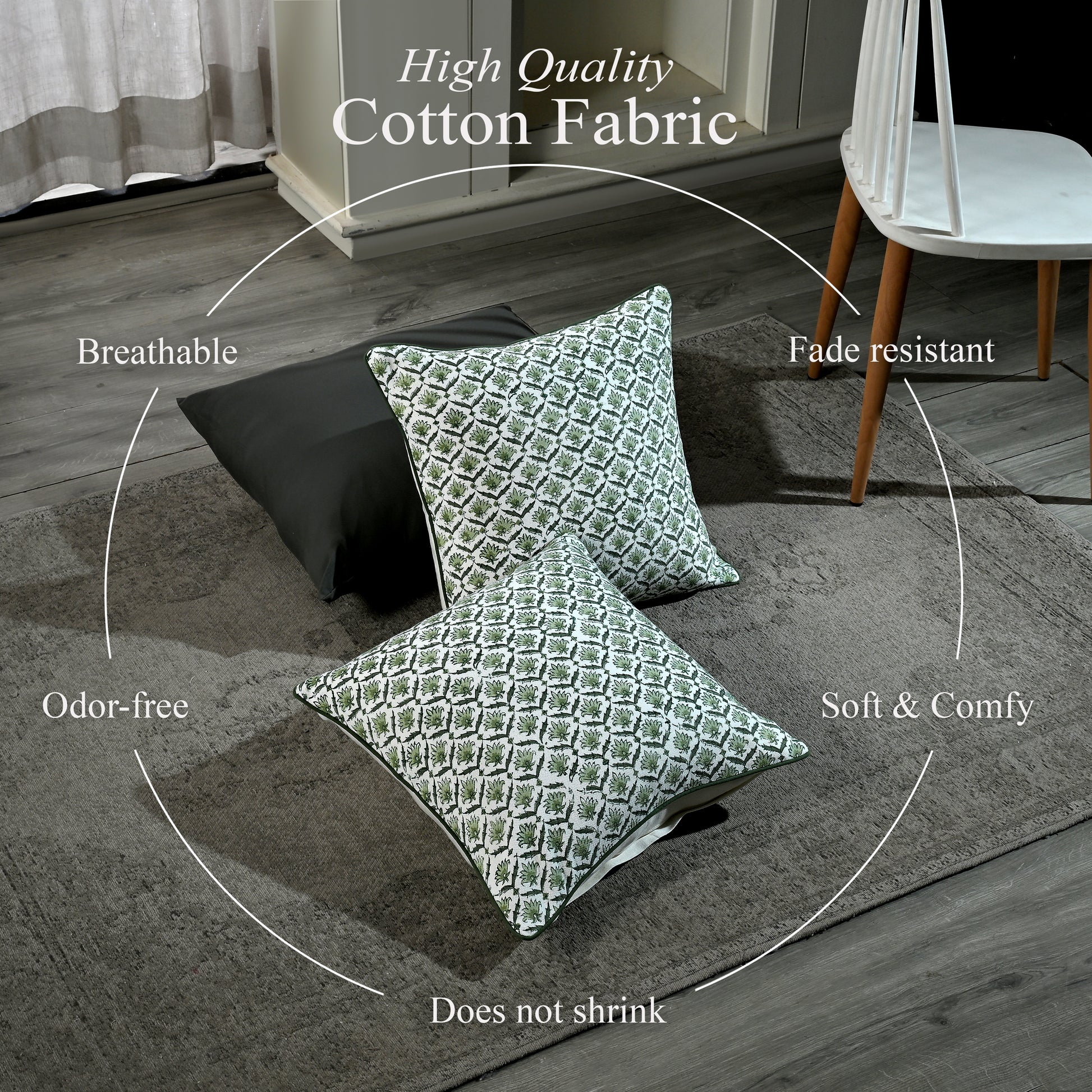 Boho Cotton Pillow Covers - Moss Green (Set of 2)