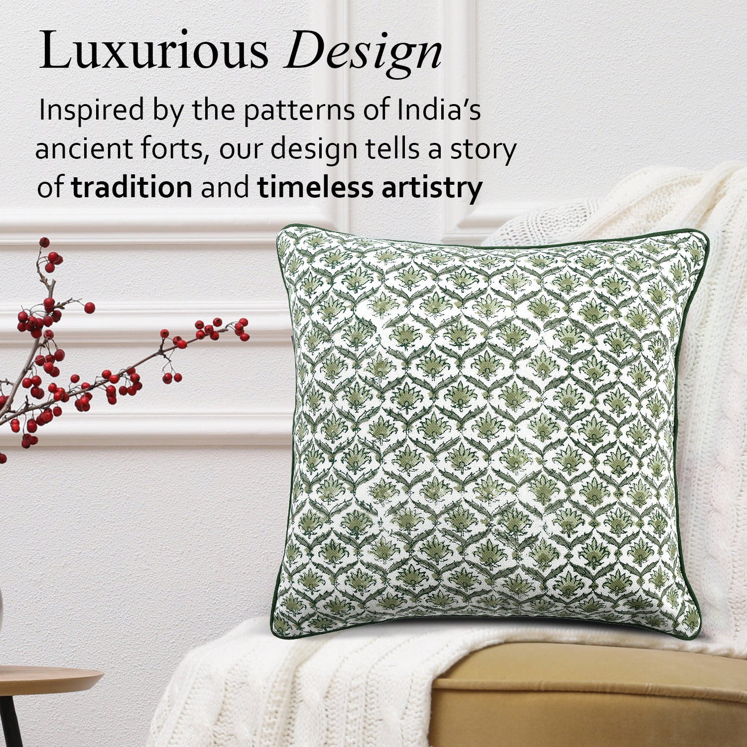 Boho Cotton Pillow Covers - Moss Green (Set of 2)