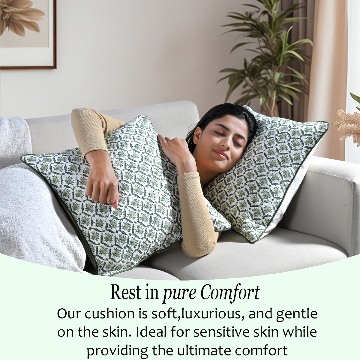 Boho Cotton Pillow Covers - Moss Green (Set of 2)