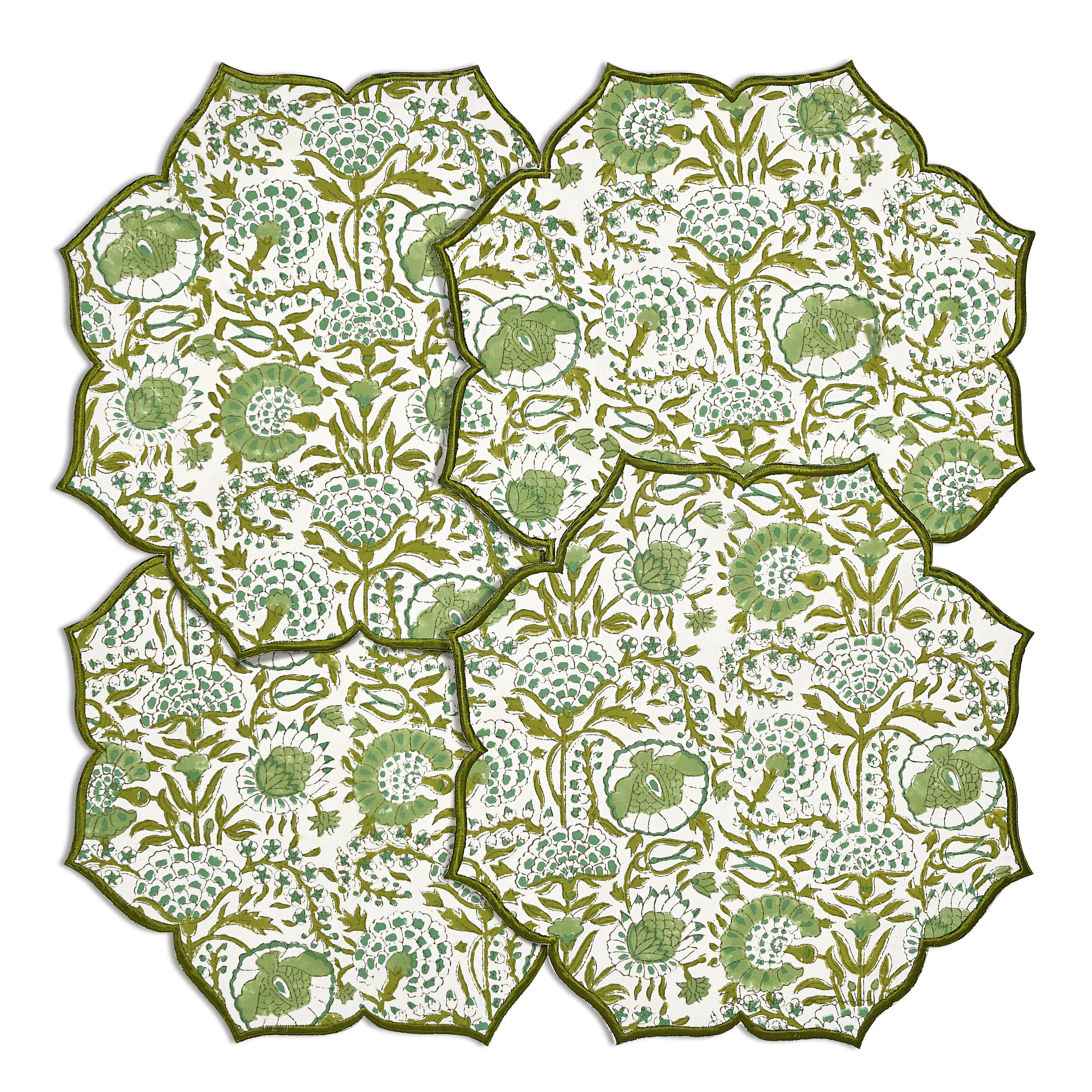 set of 4 Decorative cotton placemat in muted agate green tone