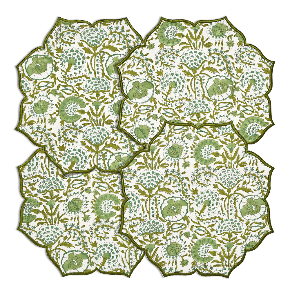 set of 4 Decorative cotton placemat in muted agate green tone
