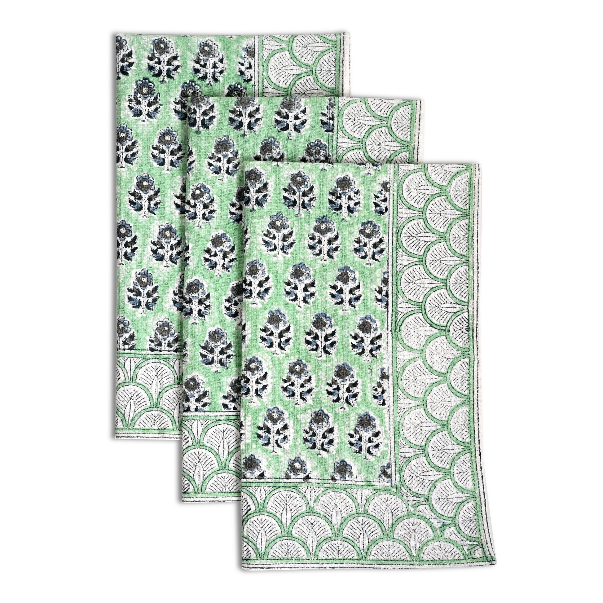 Hand Block Printed Waffle Kitchen Towels – Poppy Blue