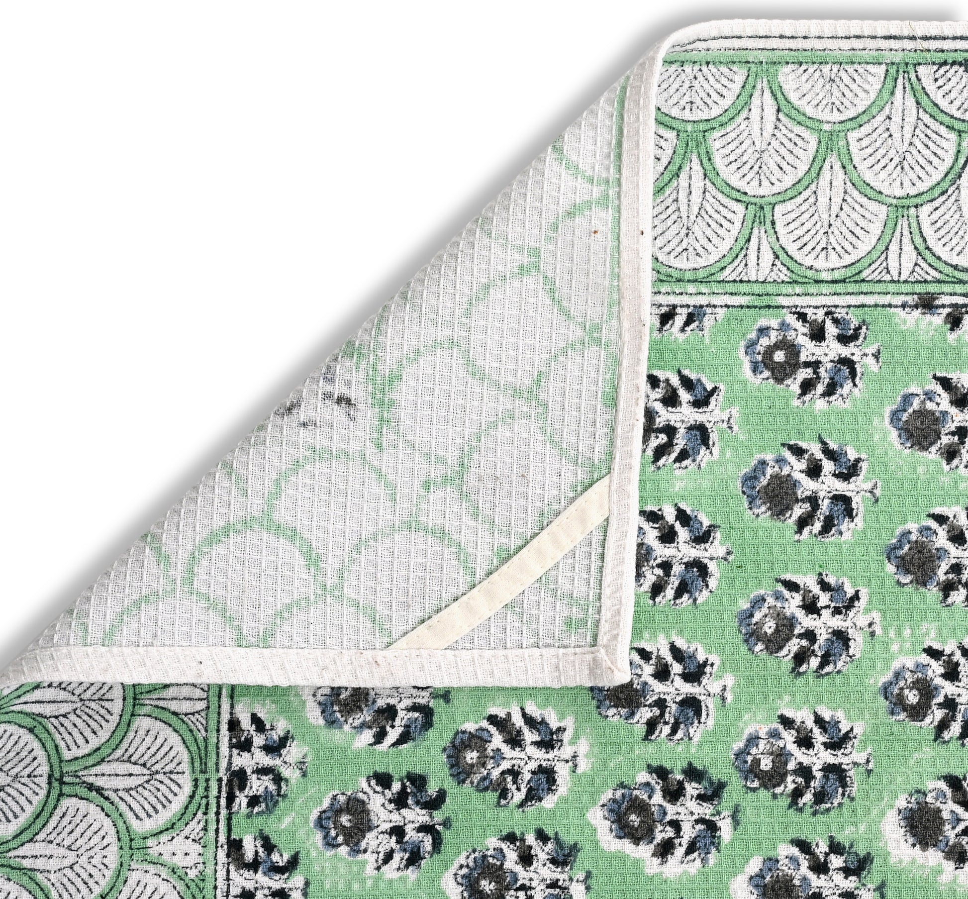 Hand Block Printed Waffle Kitchen Towels – Poppy Blue