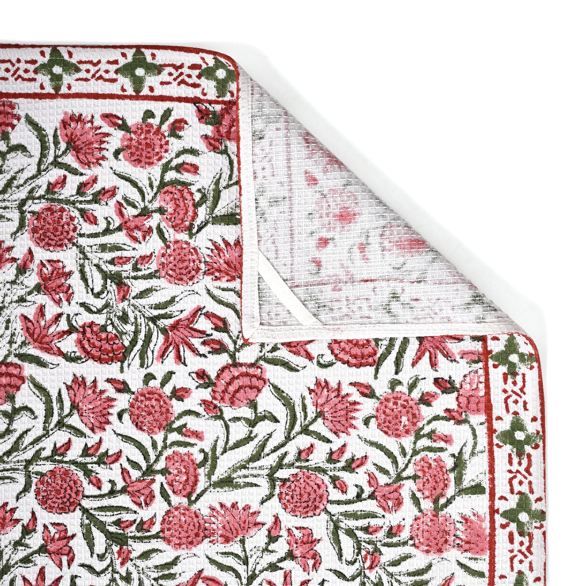Hand Block Printed Waffle Kitchen Towels – Red Garnet