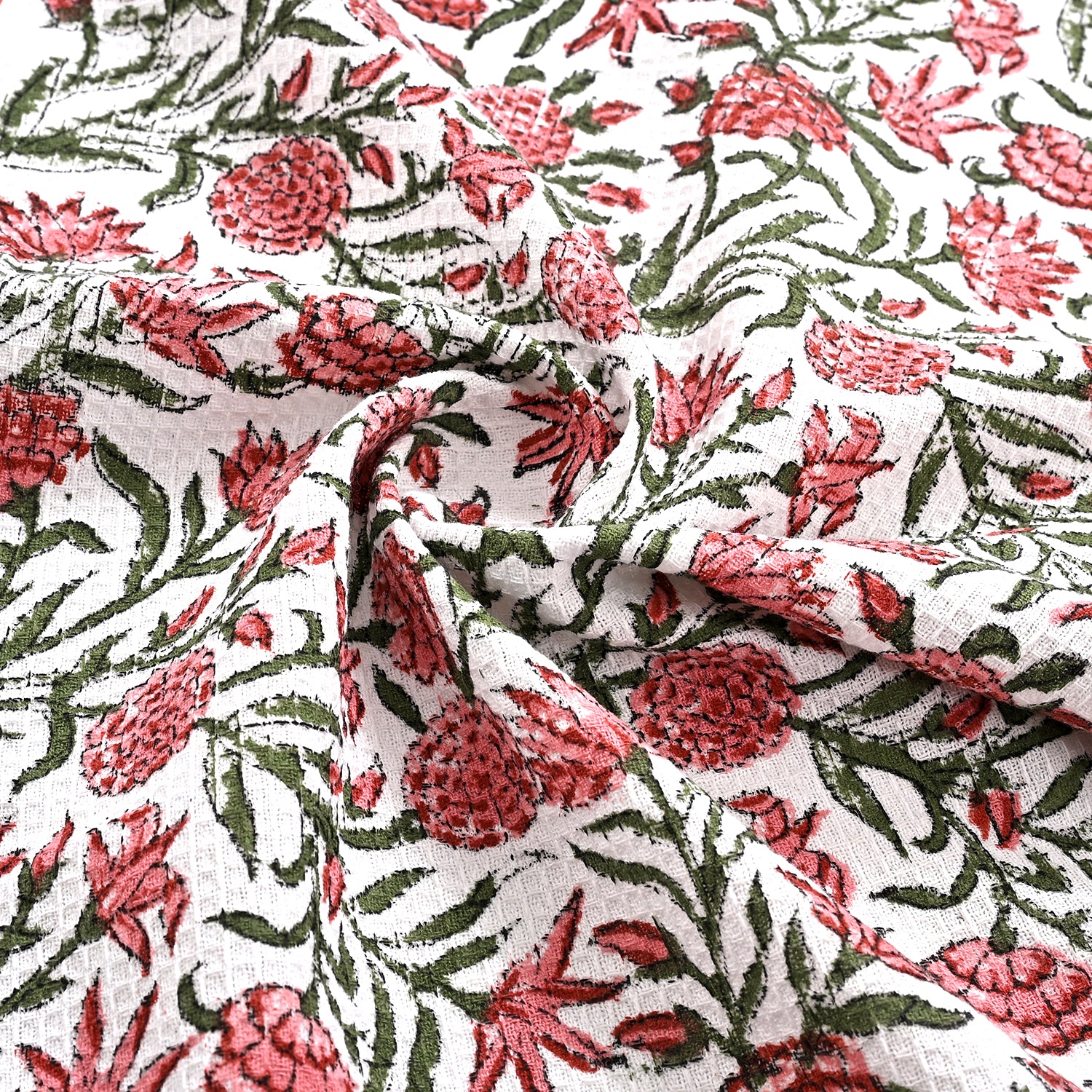 Hand Block Printed Waffle Kitchen Towels – Red Garnet