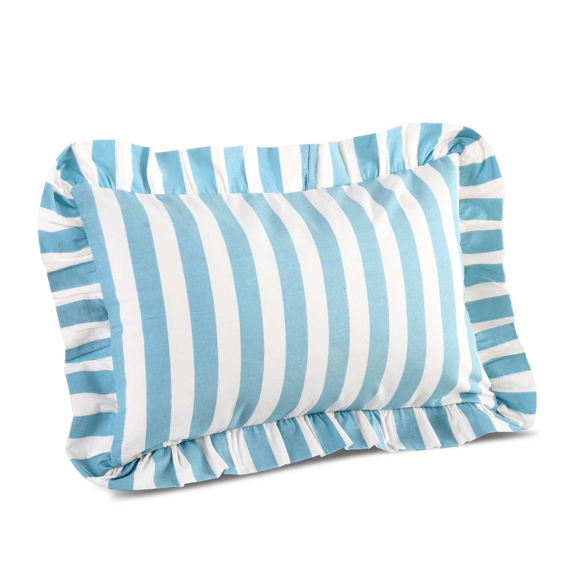 Blue Striped Cotton Ruffle Sham Cover