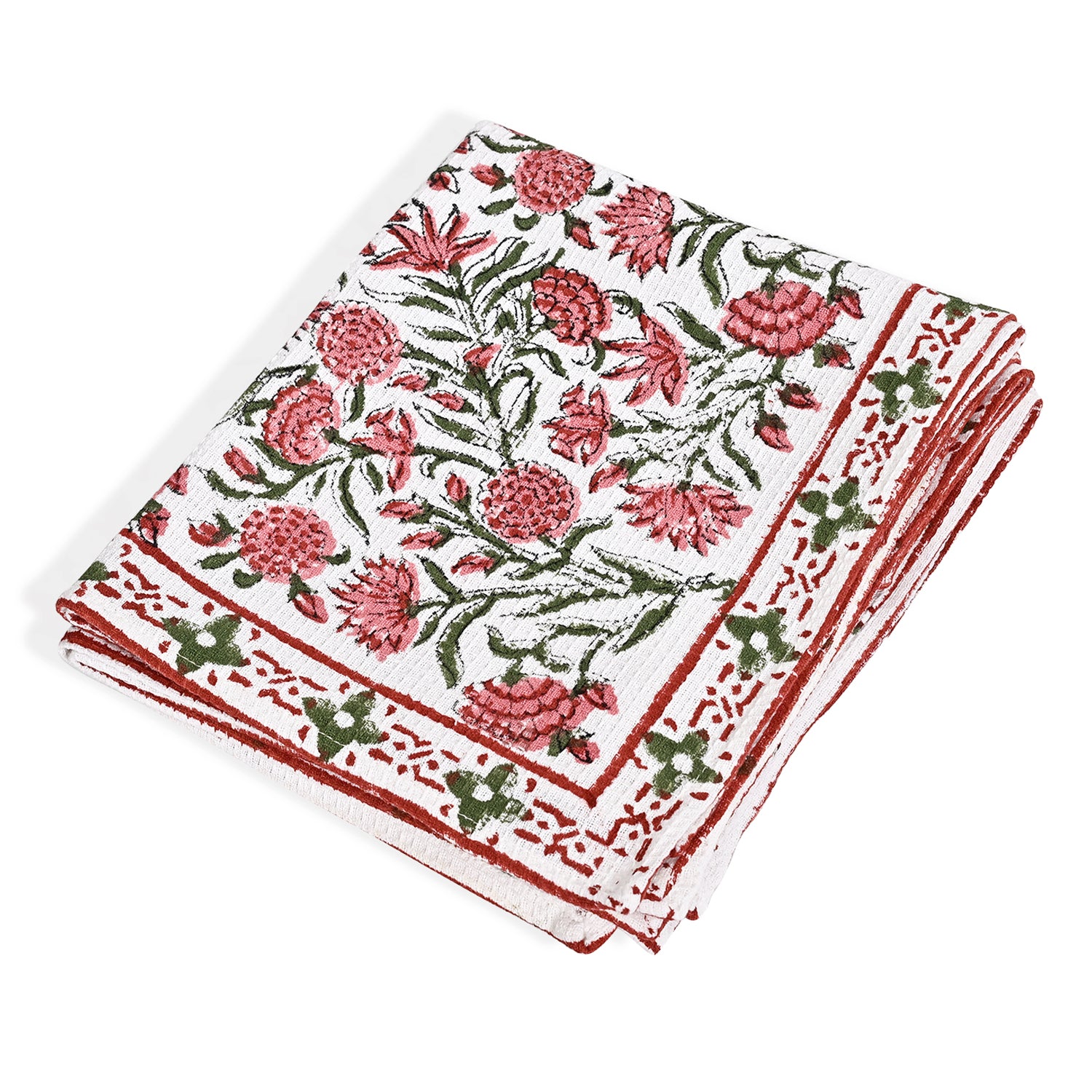 Hand Block Printed Waffle Kitchen Towels – Red Garnet