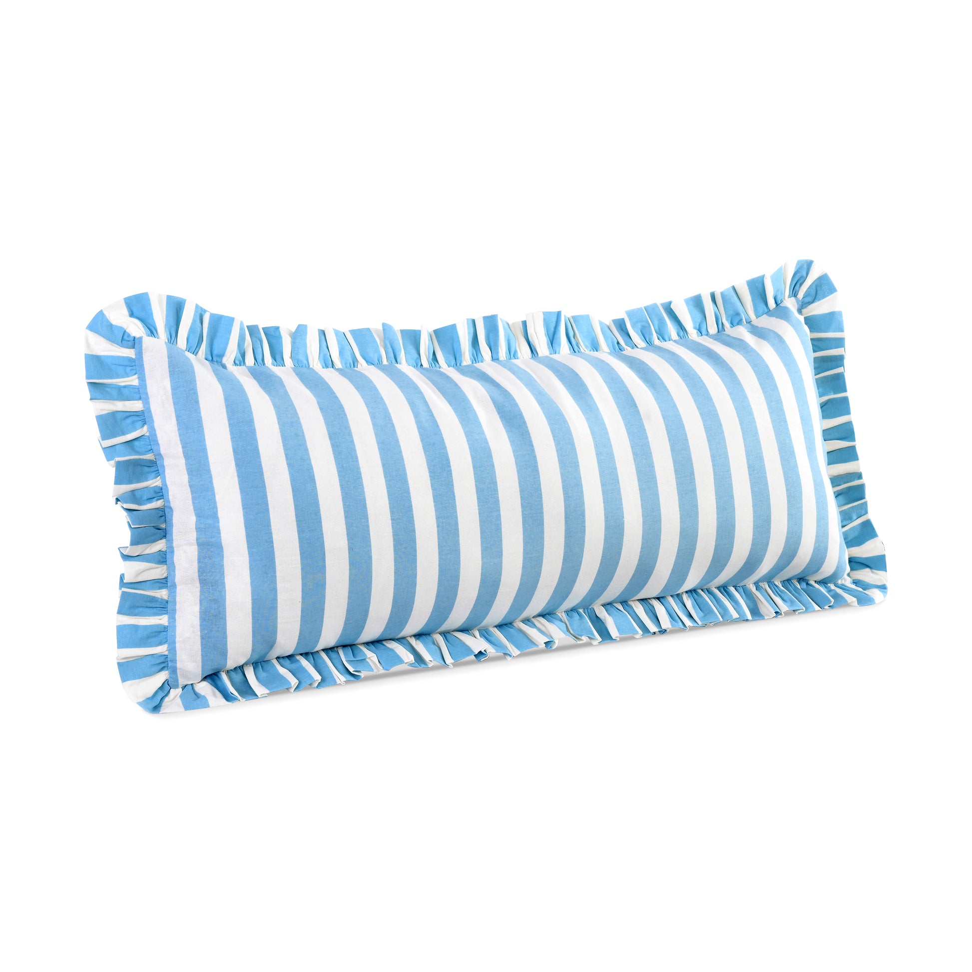 Blue Striped Cotton Ruffle Sham Cover