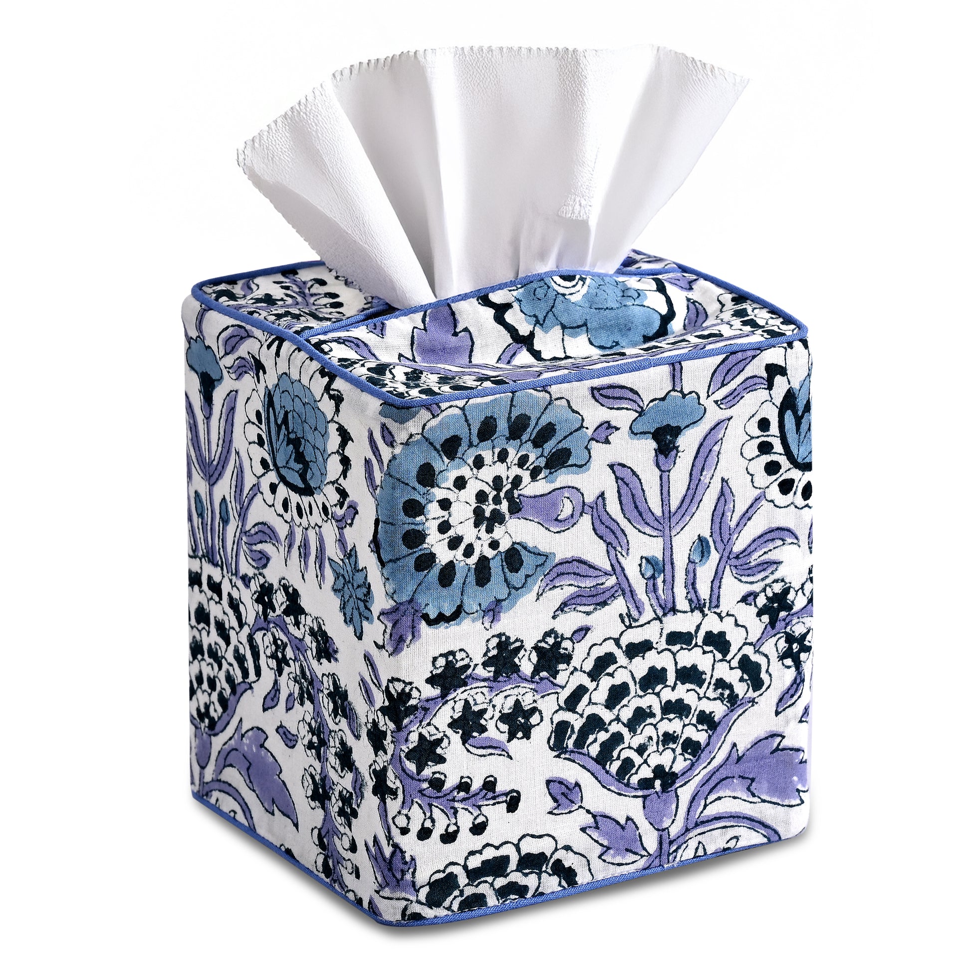 100% Cotton Hand Block Printed Tissue Box Cover - Indigo Blue