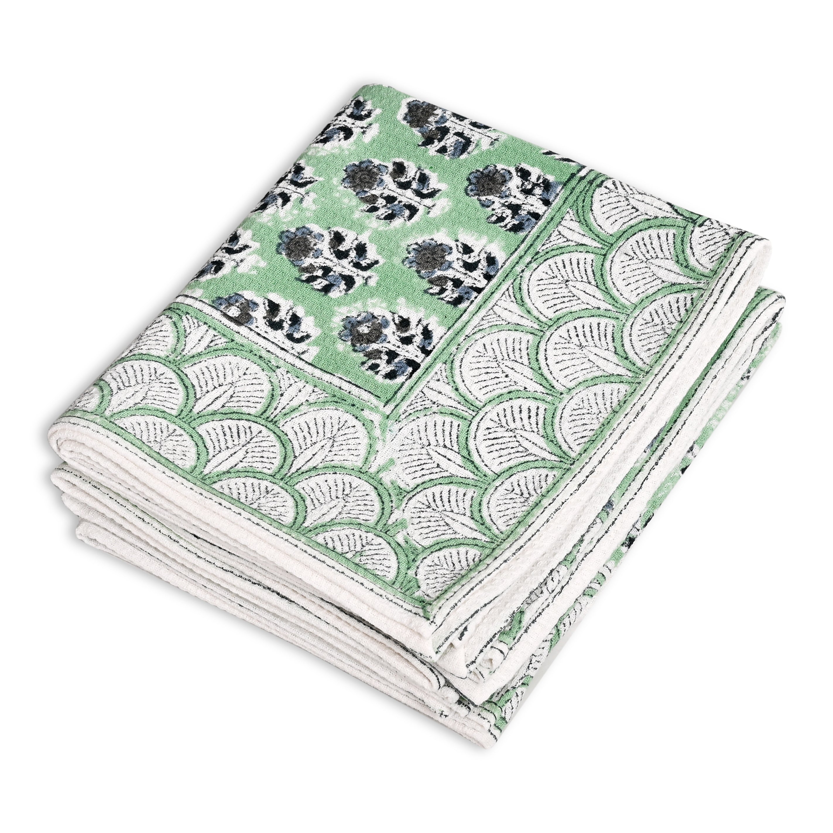 Hand Block Printed Waffle Kitchen Towels – Poppy Blue