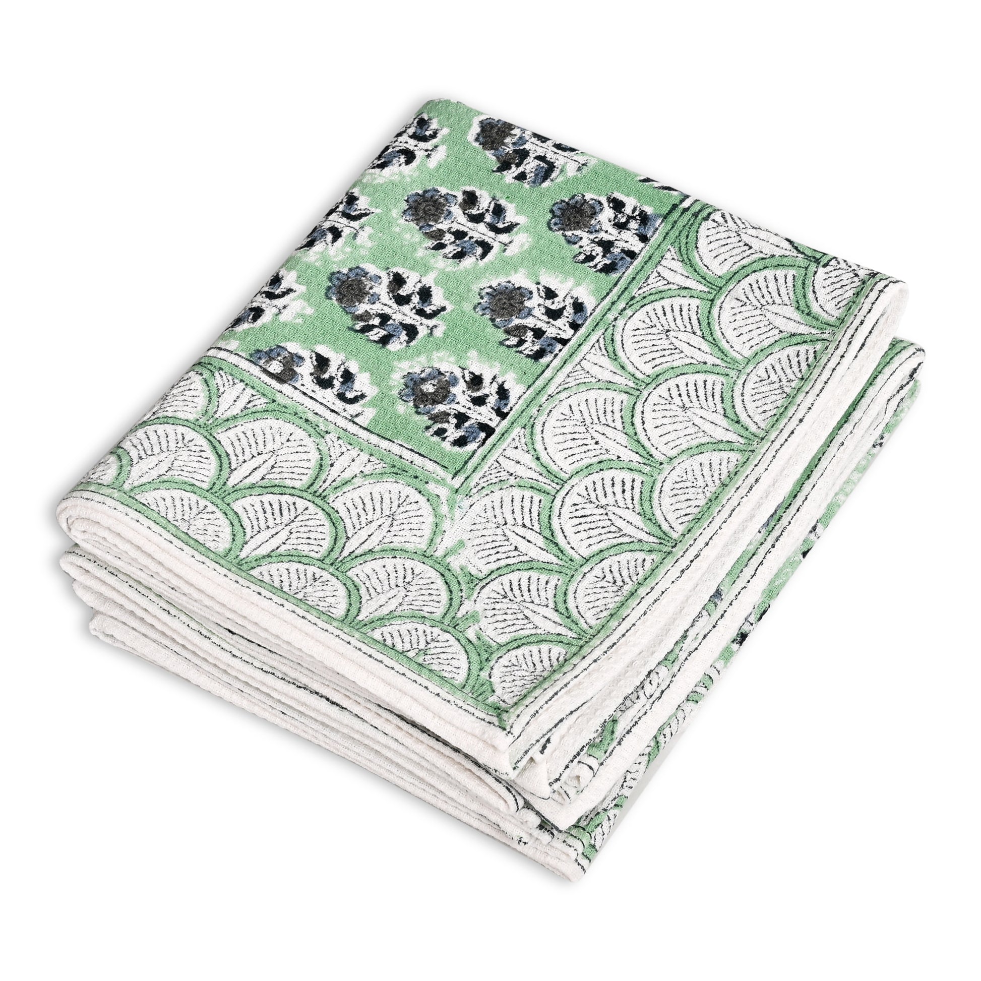 Hand Block Printed Waffle Kitchen Towels – Poppy Blue