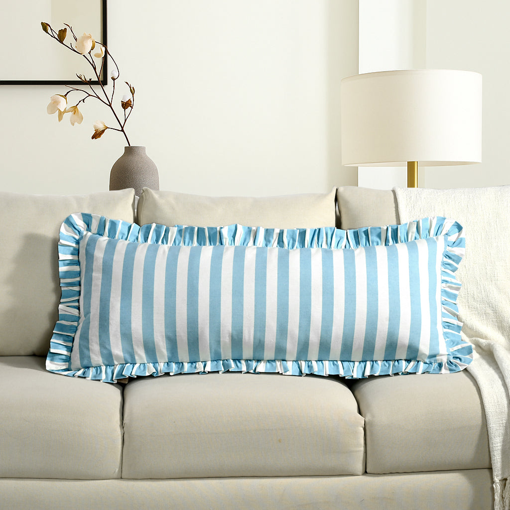 Blue Striped Cotton Ruffle Sham Cover