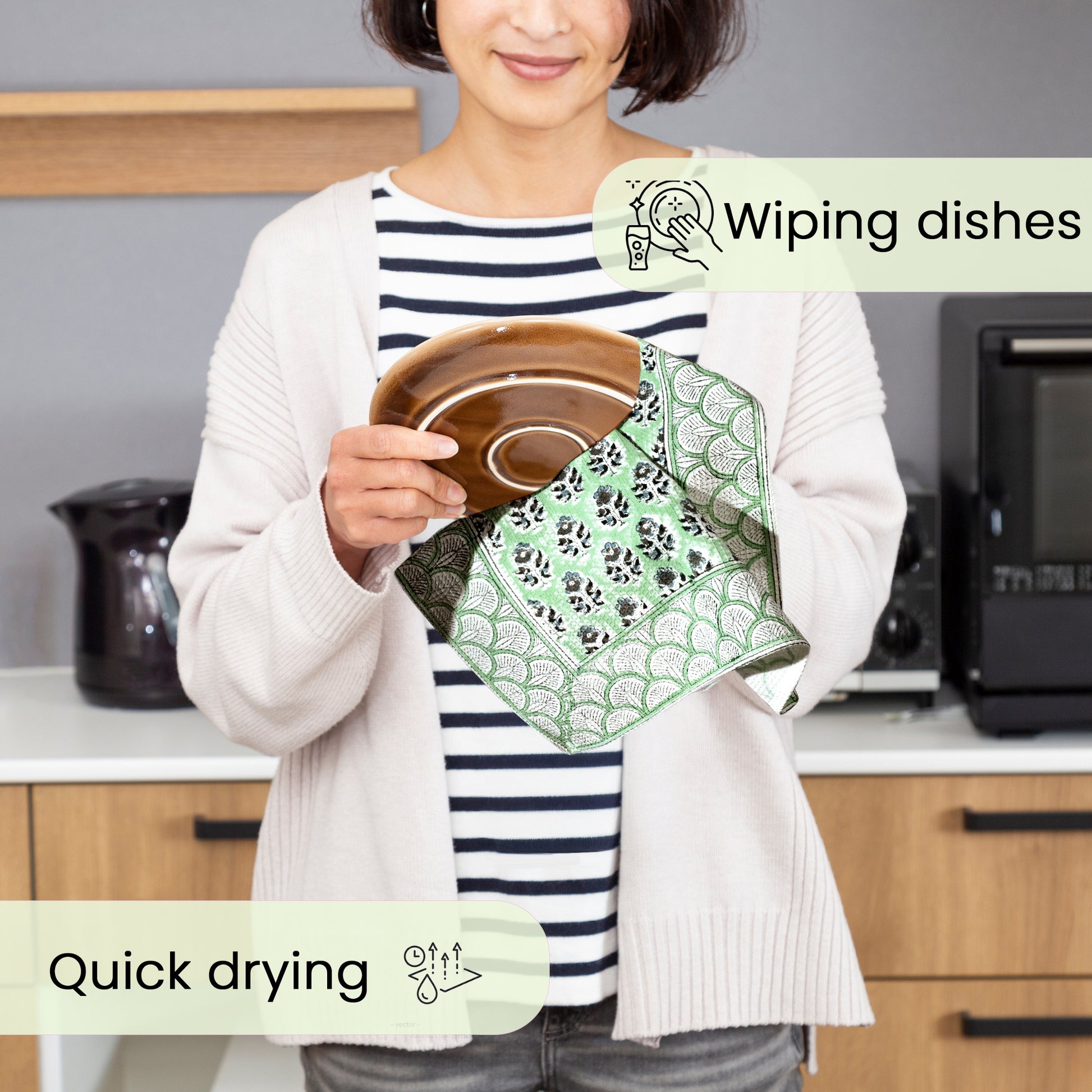 Hand Block Printed Waffle Kitchen Towels – Poppy Blue