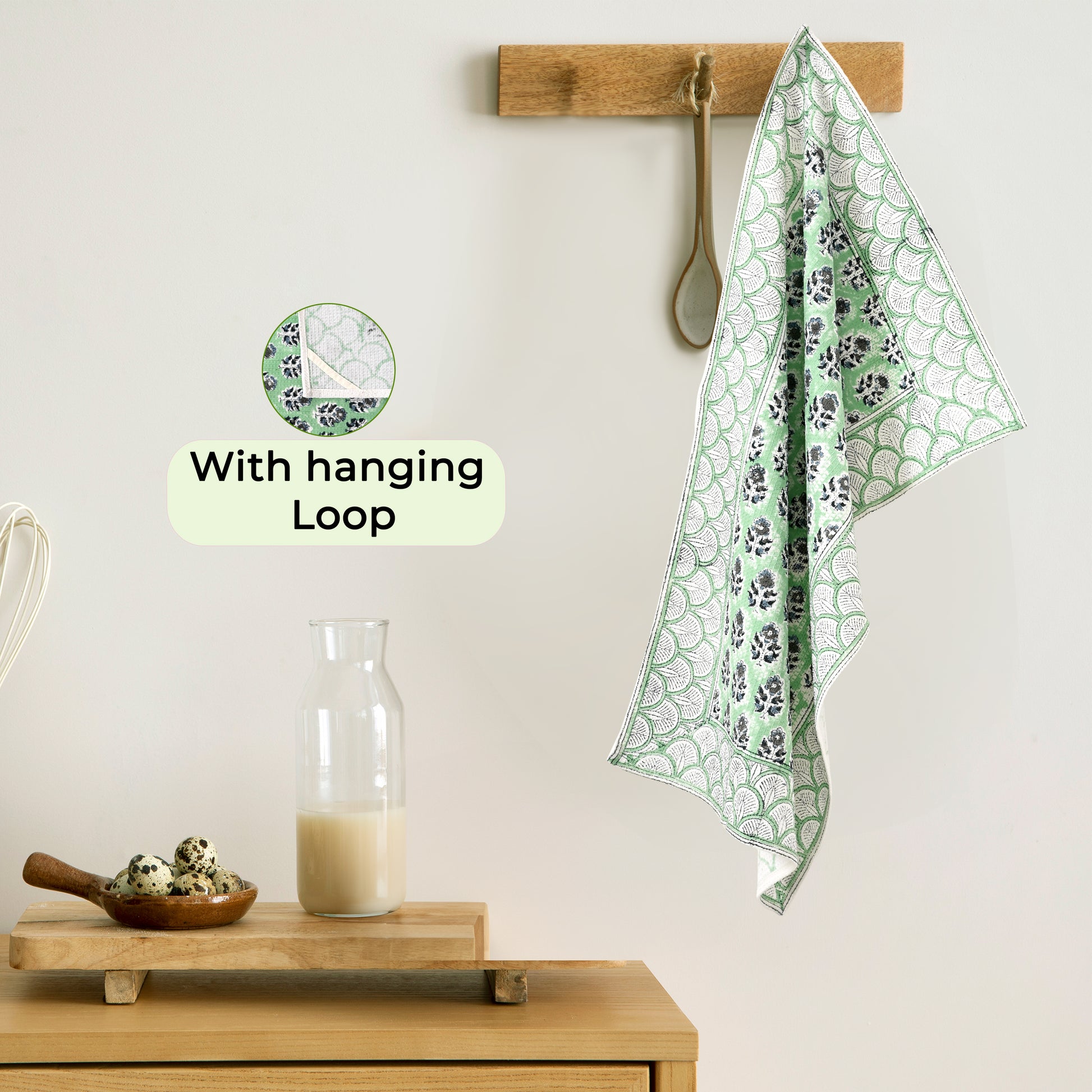 Hand Block Printed Waffle Kitchen Towels – Poppy Blue