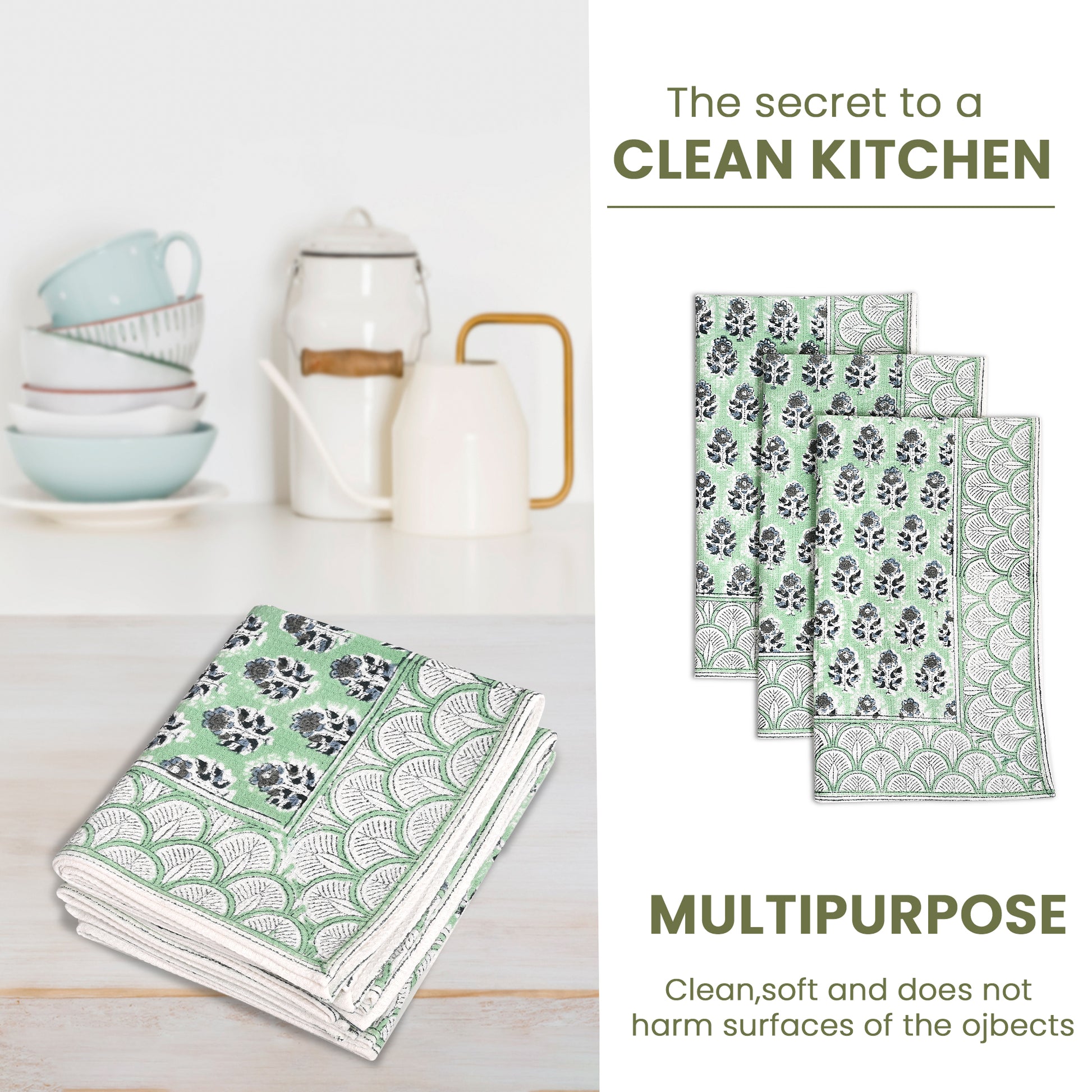 Hand Block Printed Waffle Kitchen Towels – Poppy Blue