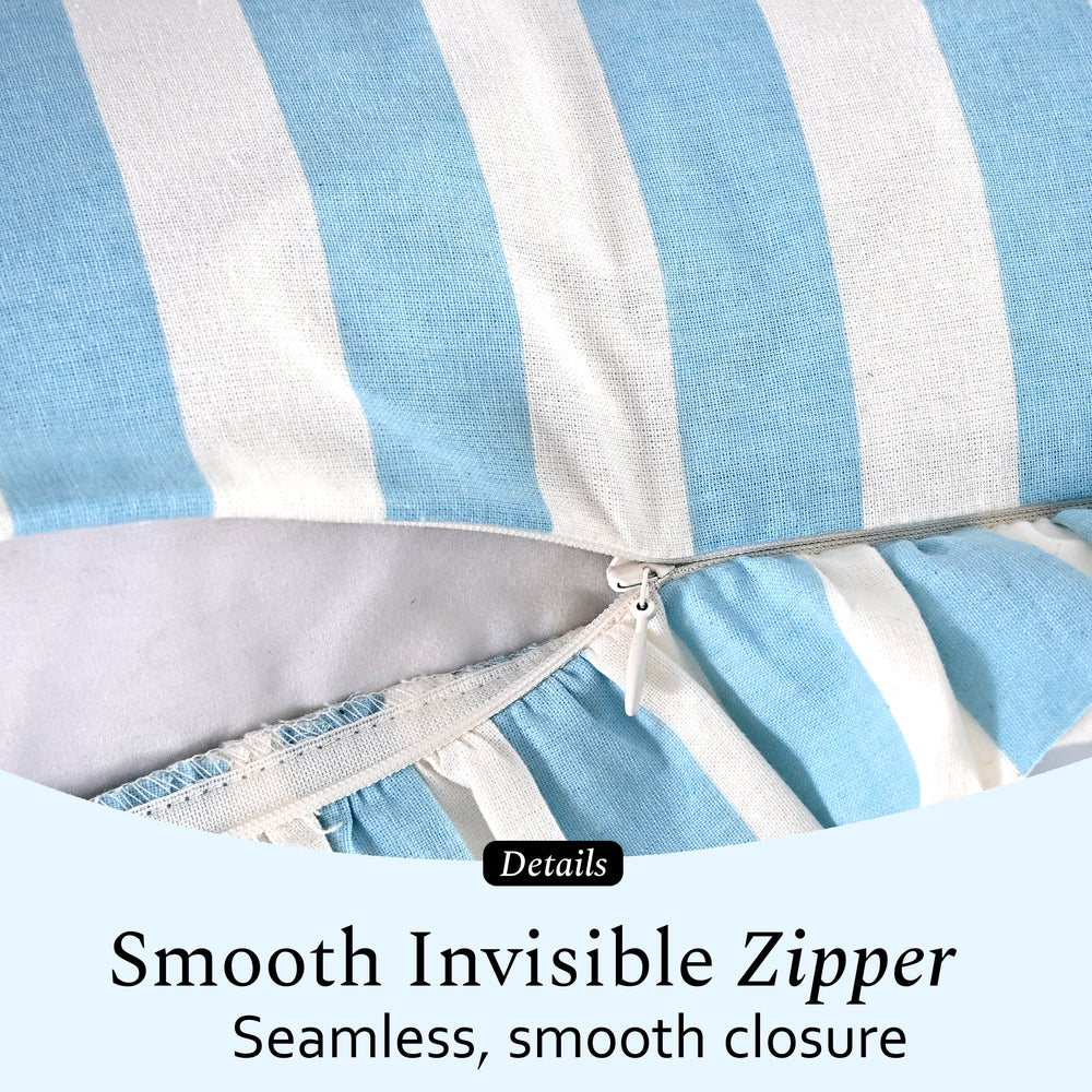 Blue Striped Cotton Ruffle Sham Cover